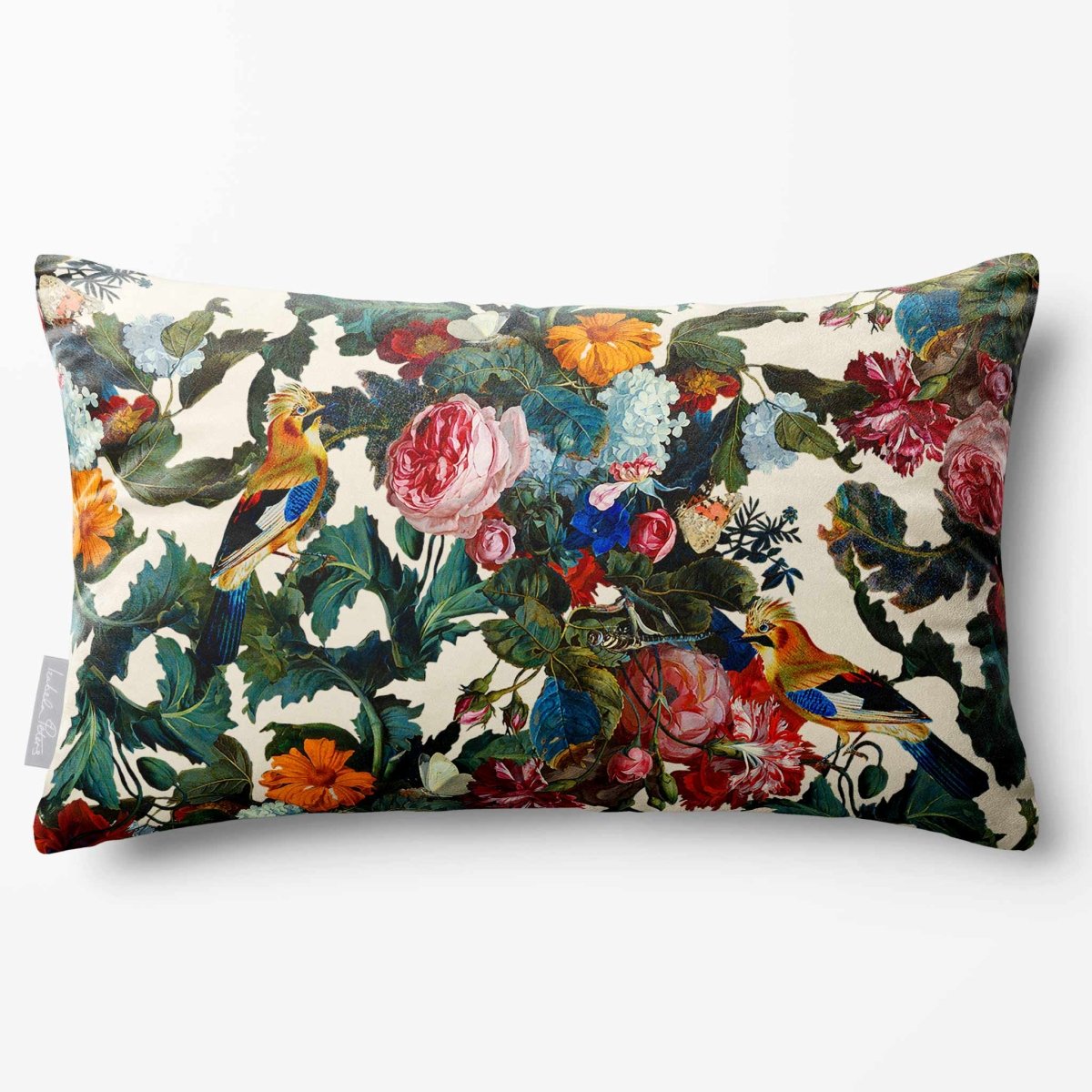 Birds In Paradise | Sustainable Velvet Rectangle Cushion - Ivory Cream 50 x 30 cm Standard by Izabela Peters