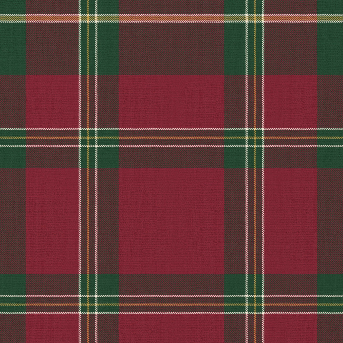 Close-up of the burgundy Tartan Christmas table runner print on cotton, showing the tartan check