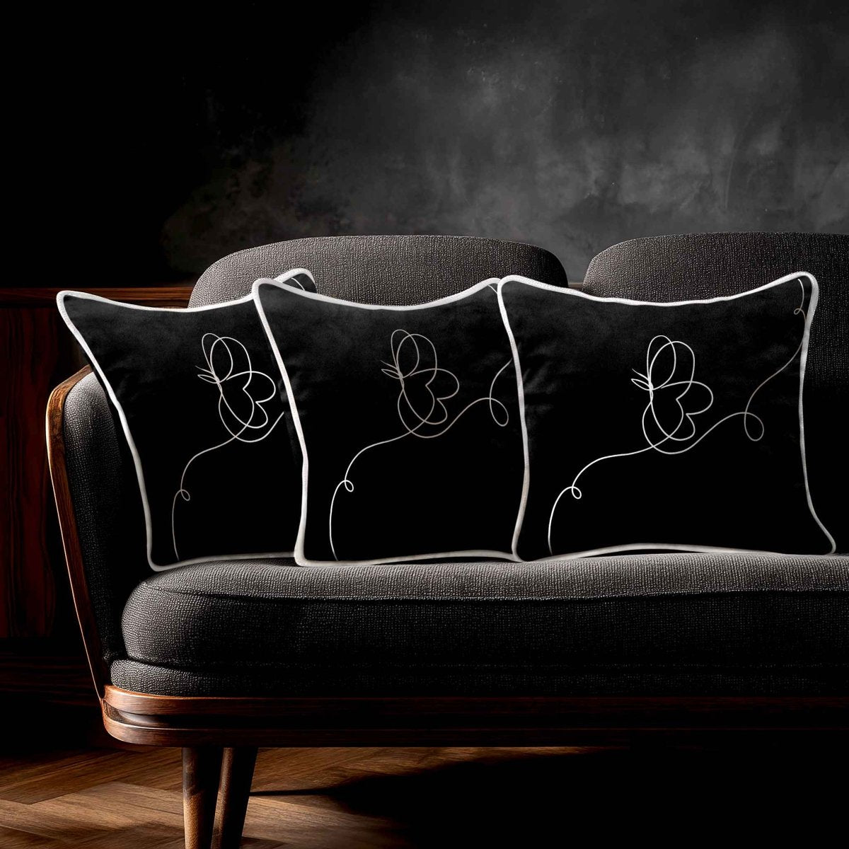 Butterfly | Sustainable Velvet Cushion - Black & White 40 x 40 cm Standard by Izabela Peters