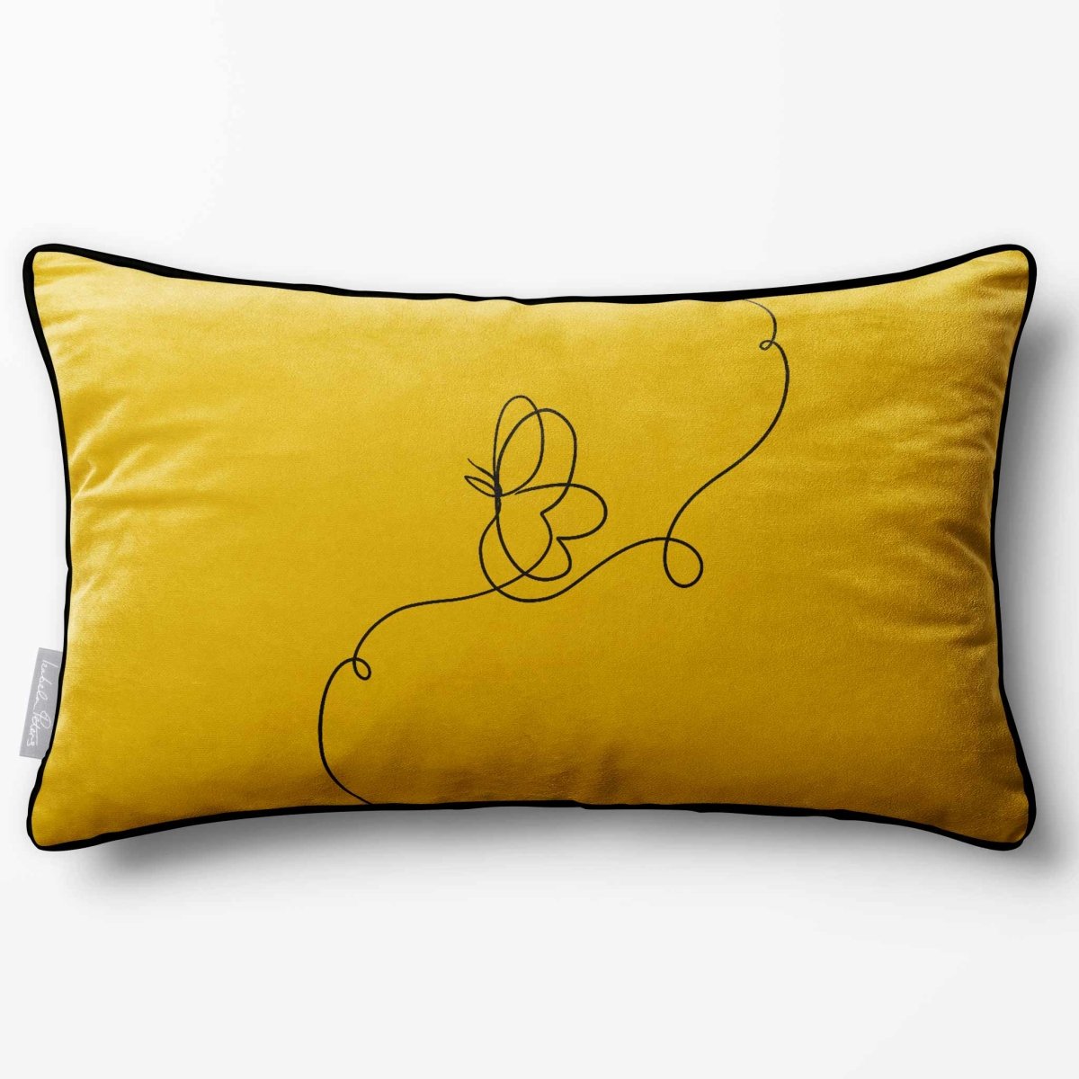 Butterfly | Sustainable Velvet Rectangle Cushion - Mustard Ochre 50 x 30 cm Piped by Izabela Peters