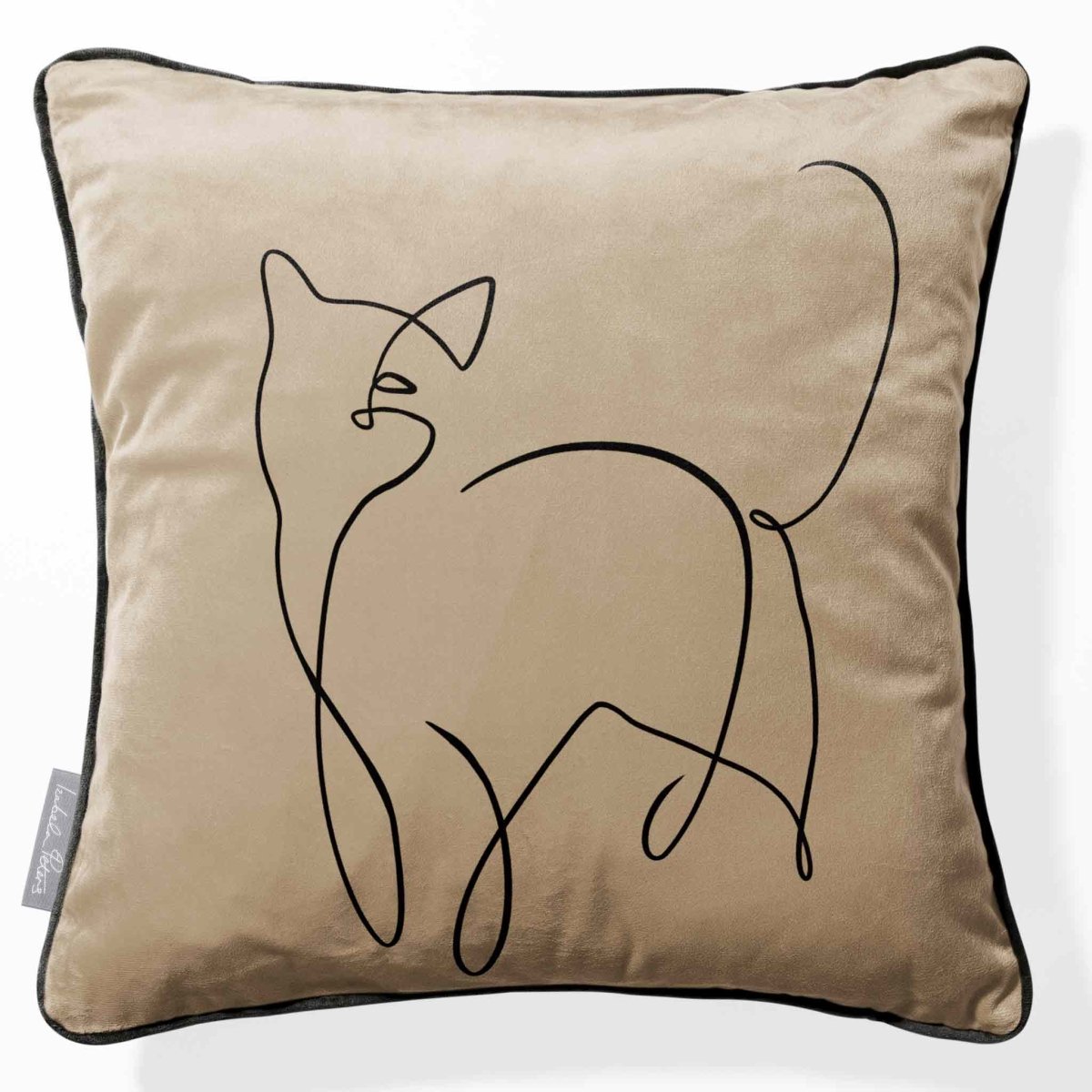 Cat | Sustainable Velvet Cushion - Taupe 40 x 40 cm Piped by Izabela Peters