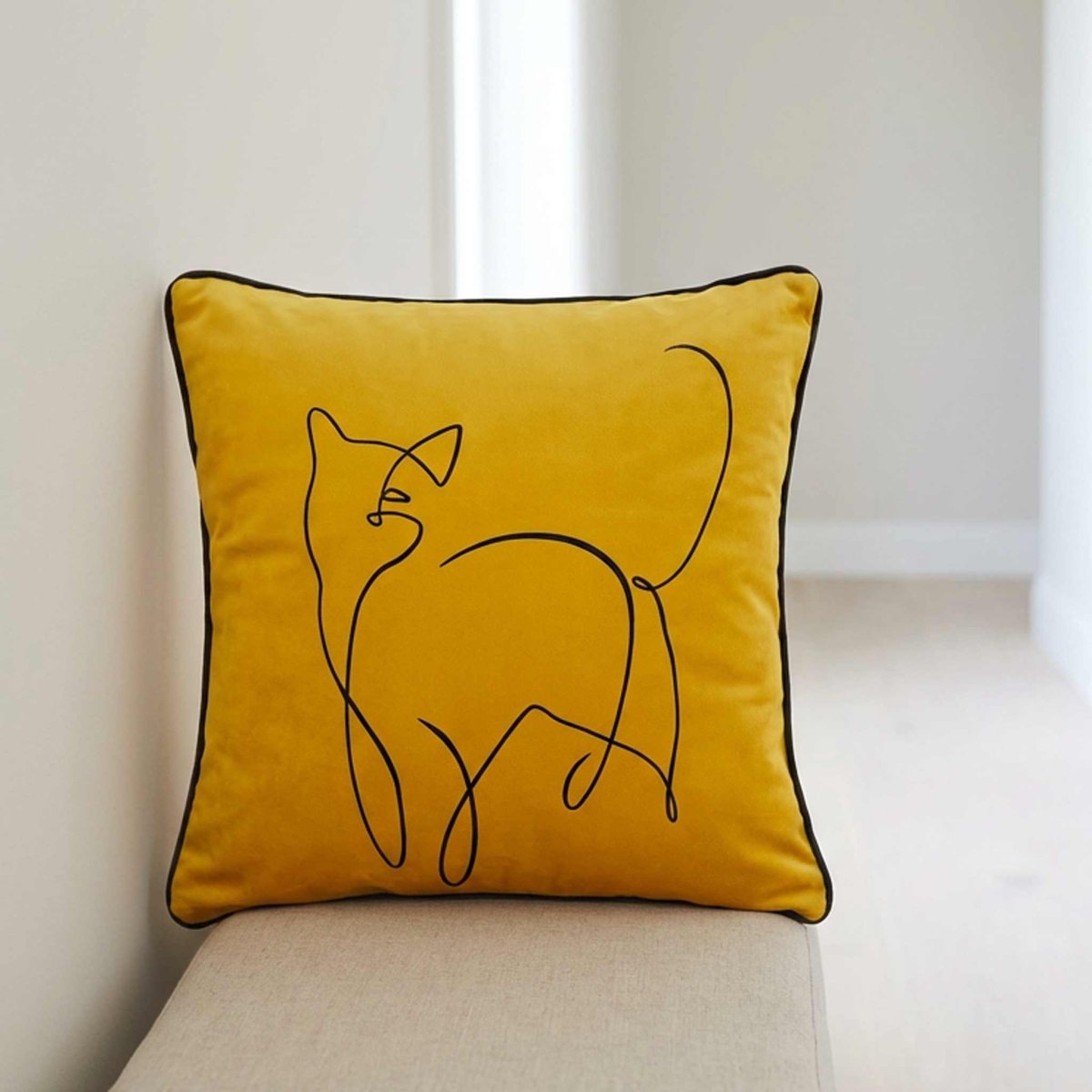 Cat | Sustainable Velvet Cushion - Mustard Ochre 40 x 40 cm Standard by Izabela Peters