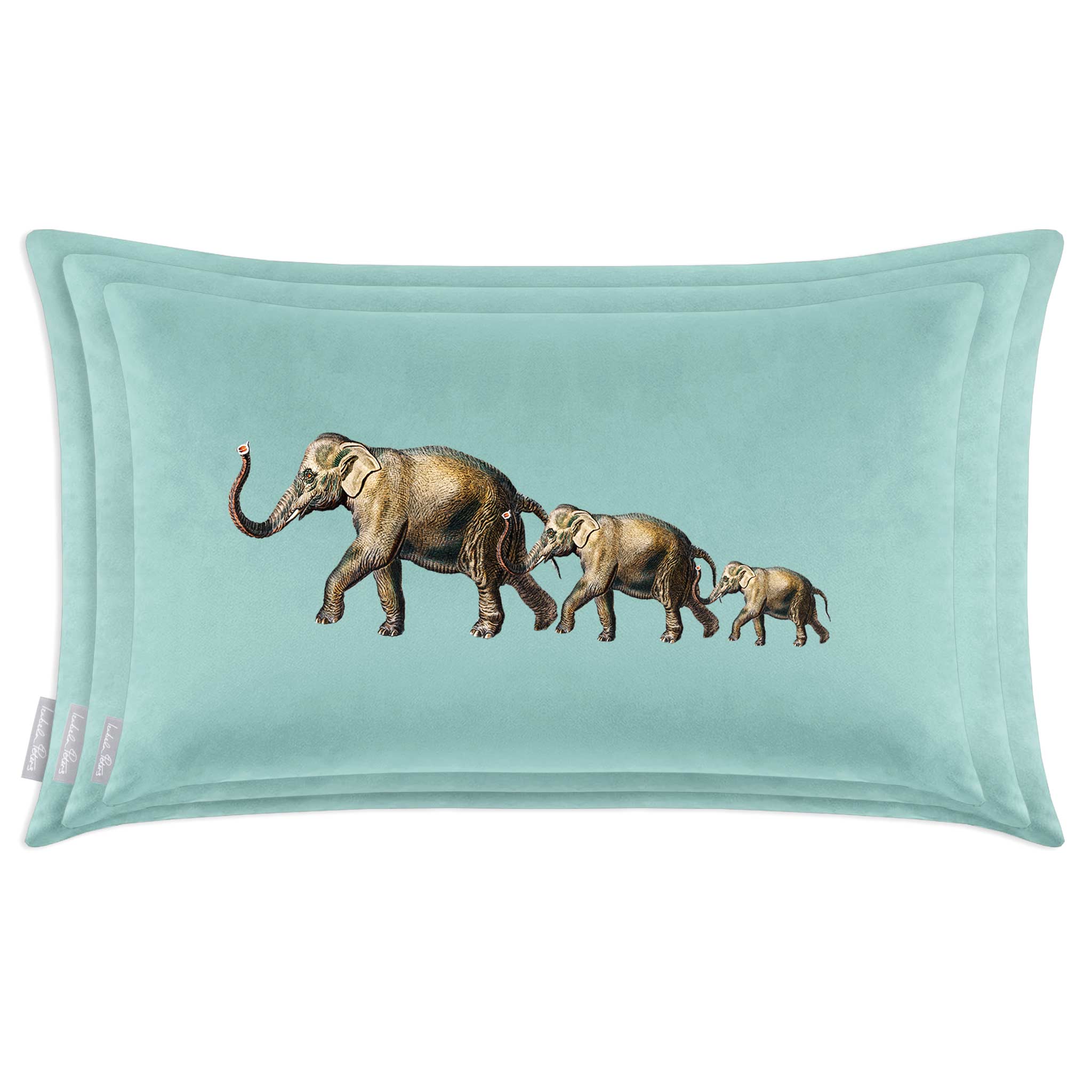 Elephants | Sustainable Velvet Rectangle Cushion in Blue Surf 50 x 30 cm Cover Only | Izabela Peters