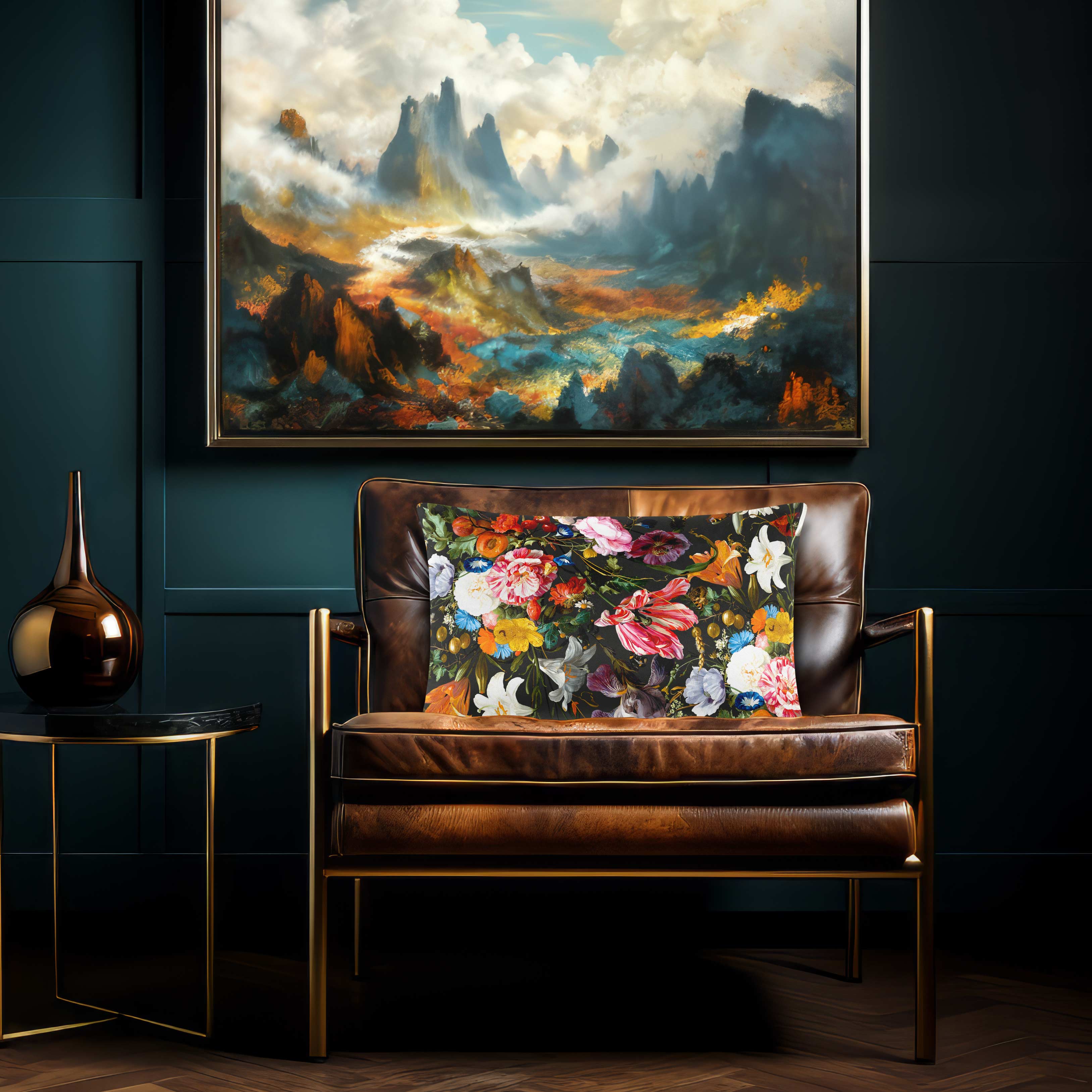Floral Dream | Sustainable Velvet Rectangle Cushion - Charcoal 50 x 30 cm Cover Only by Izabela Peters