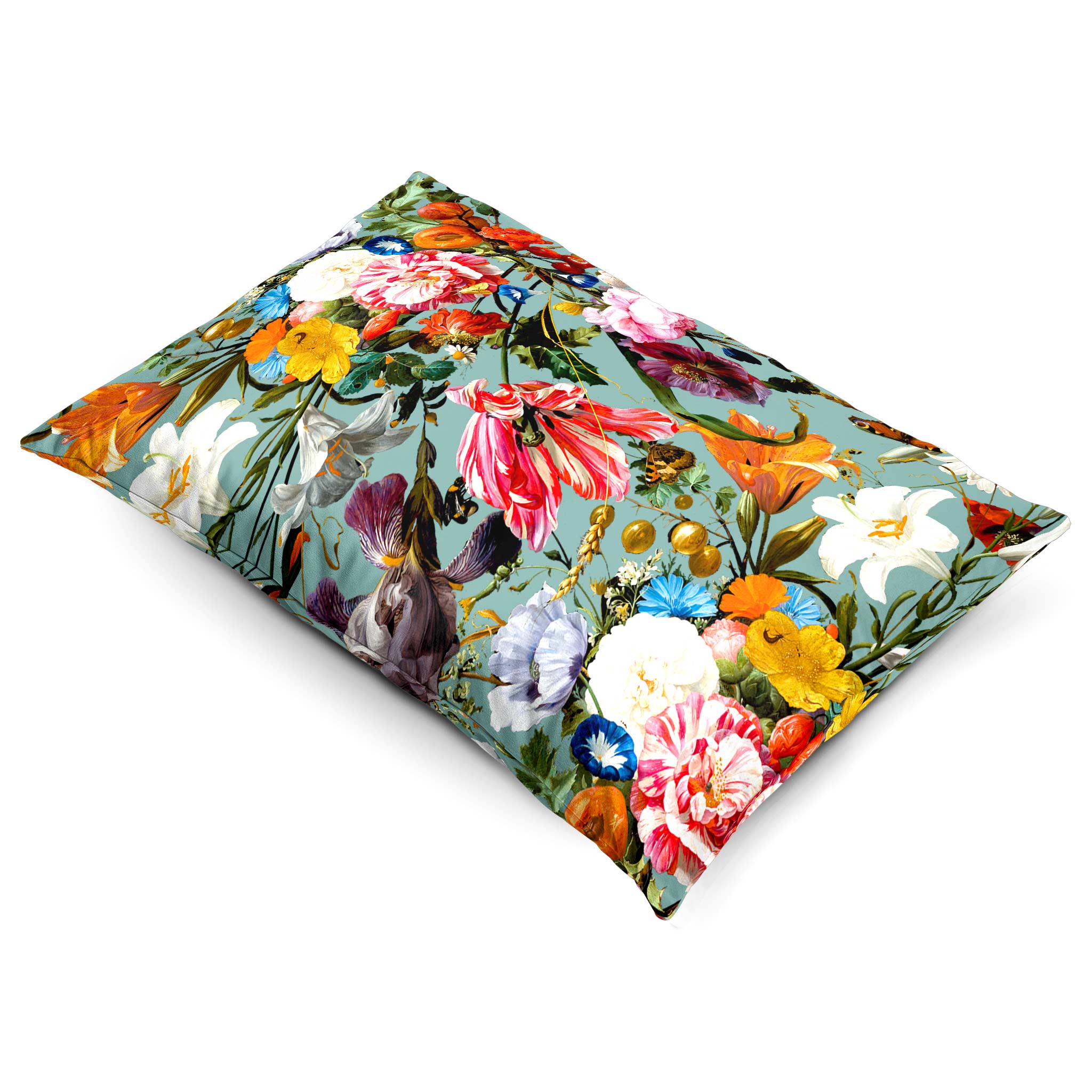 Floral Dream | Sustainable Velvet Rectangle Cushion - Blue Surf 50 x 30 cm Cover Only by Izabela Peters