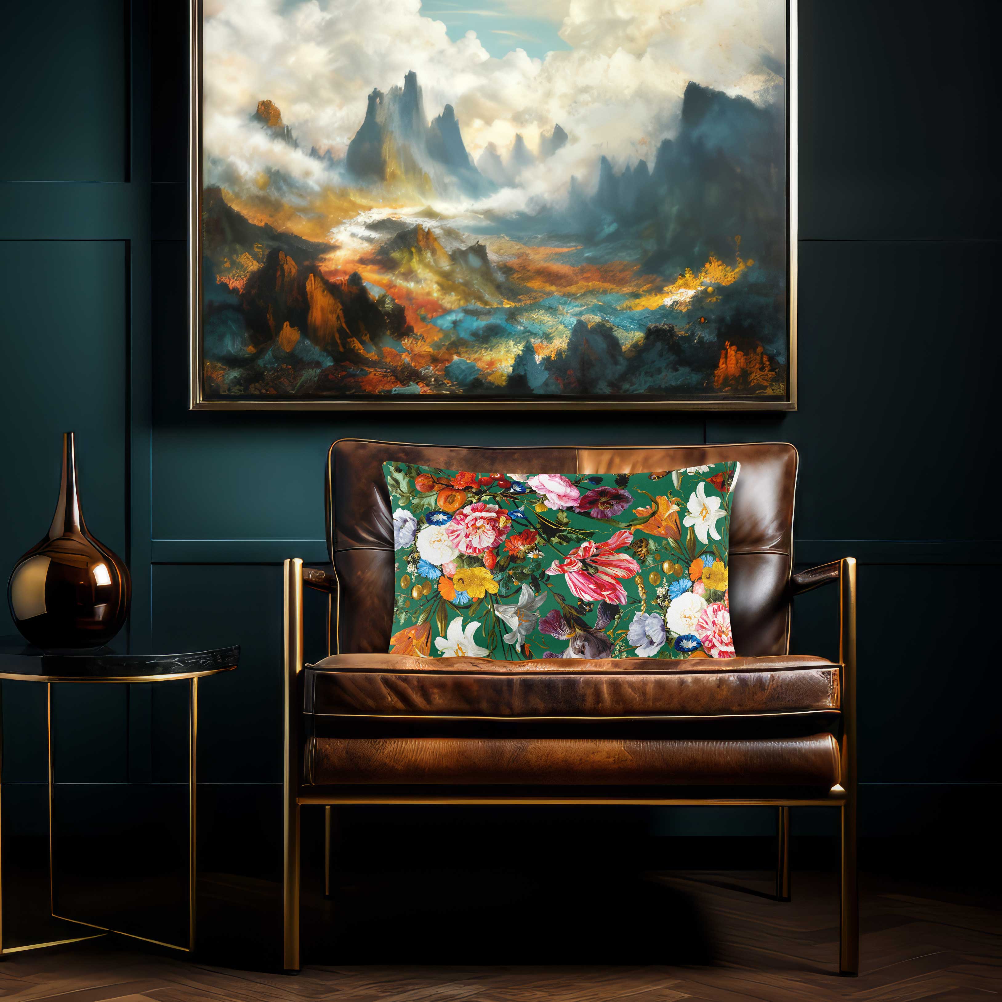 Floral Dream | Sustainable Velvet Rectangle Cushion - Emerald Green 50 x 30 cm Cover Only by Izabela Peters
