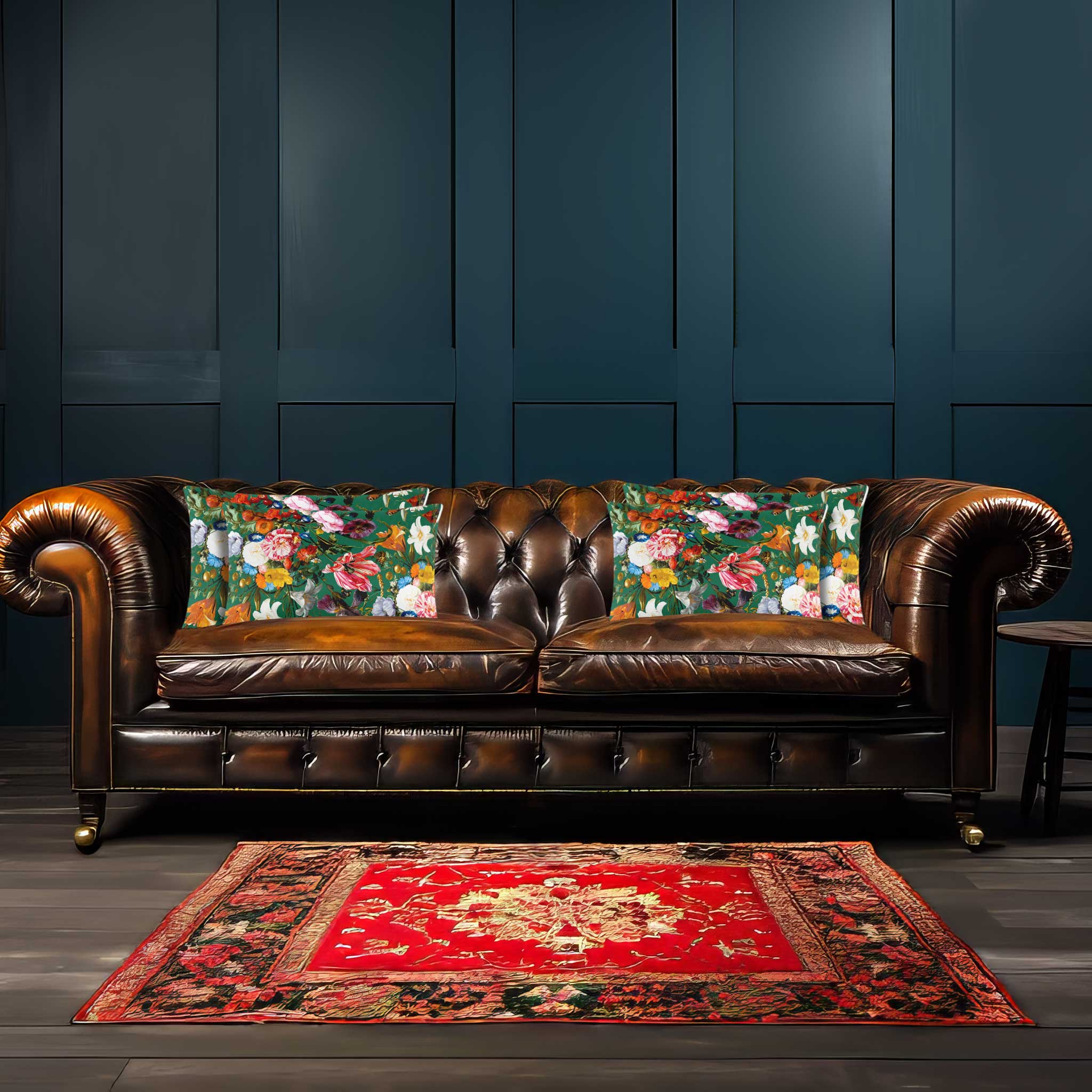 Floral Dream | Sustainable Velvet Rectangle Cushion - Emerald Green 50 x 30 cm Cover Only by Izabela Peters