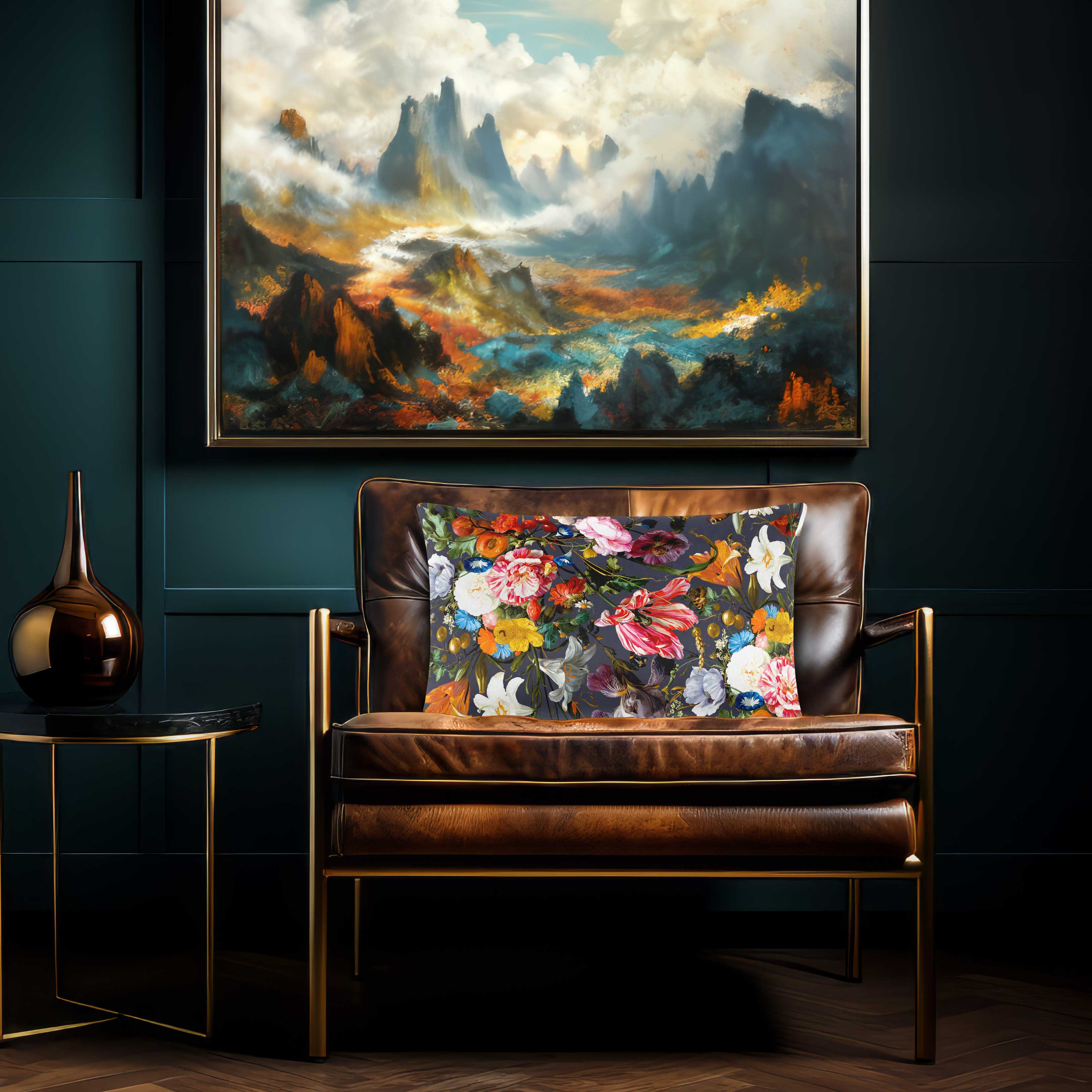 Floral Dream | Sustainable Velvet Rectangle Cushion - Graphite 50 x 30 cm Cover Only by Izabela Peters