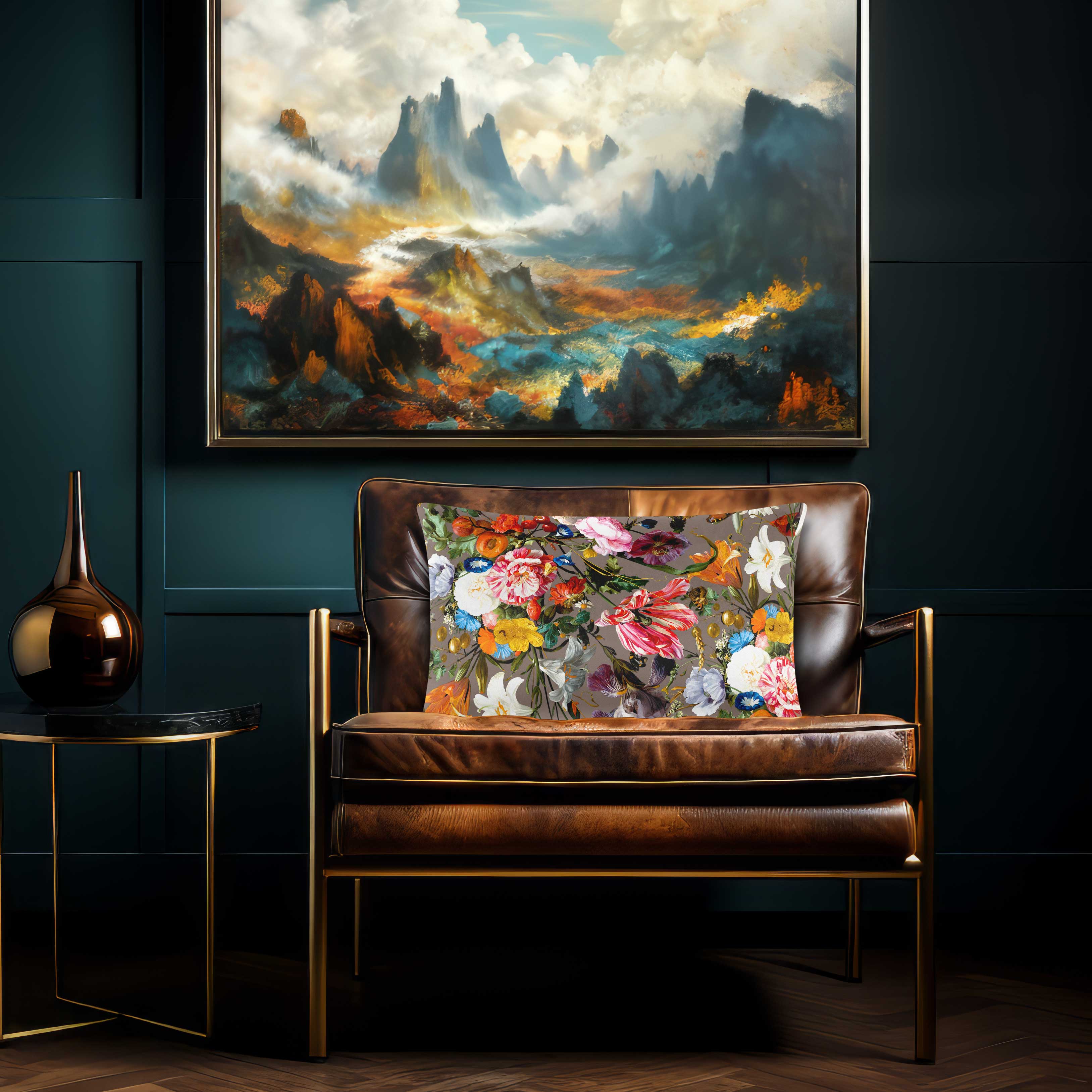 Floral Dream | Sustainable Velvet Rectangle Cushion - Dovedale Stone 50 x 30 cm Cover Only by Izabela Peters