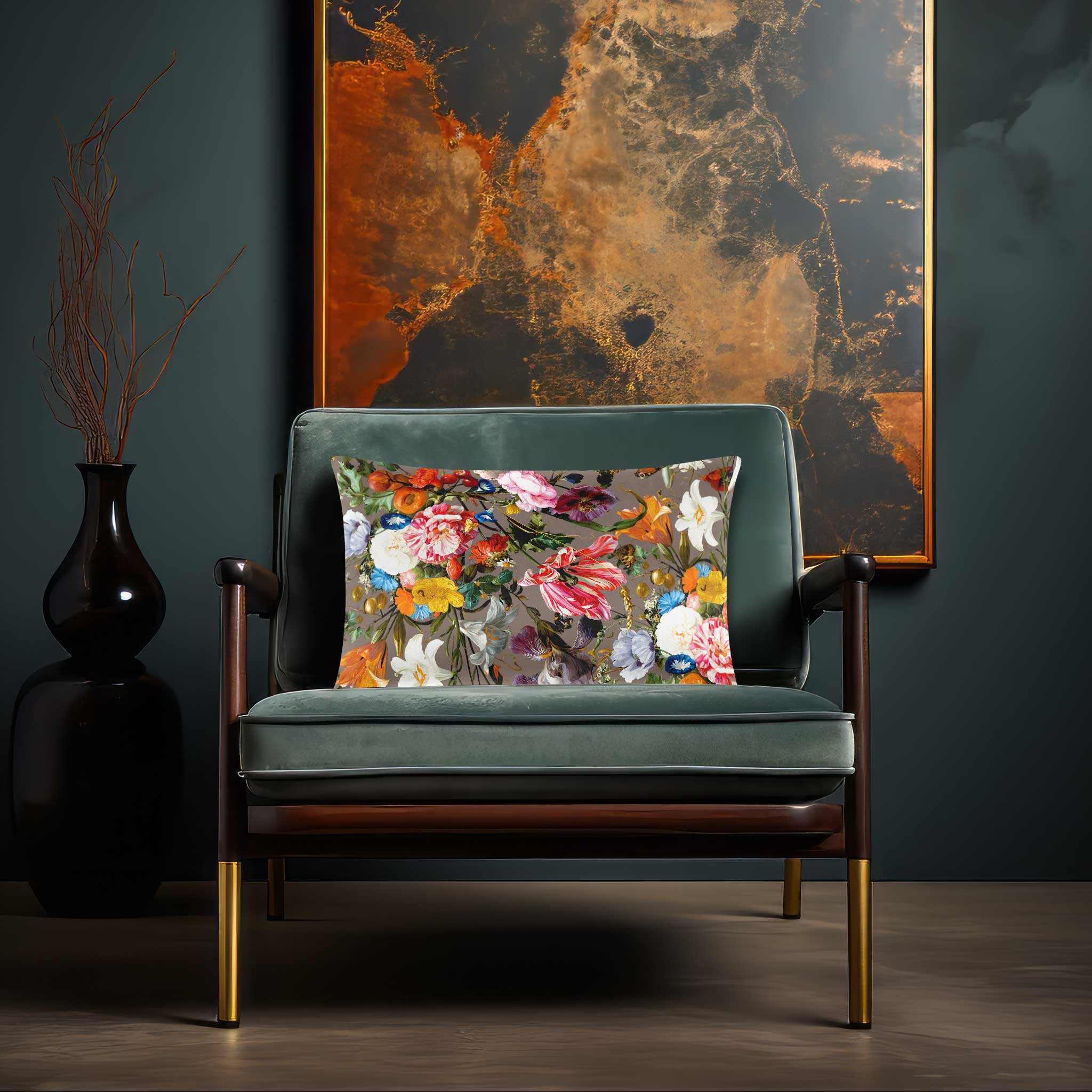 Floral Dream | Sustainable Velvet Rectangle Cushion - Dovedale Stone 50 x 30 cm Cover Only by Izabela Peters