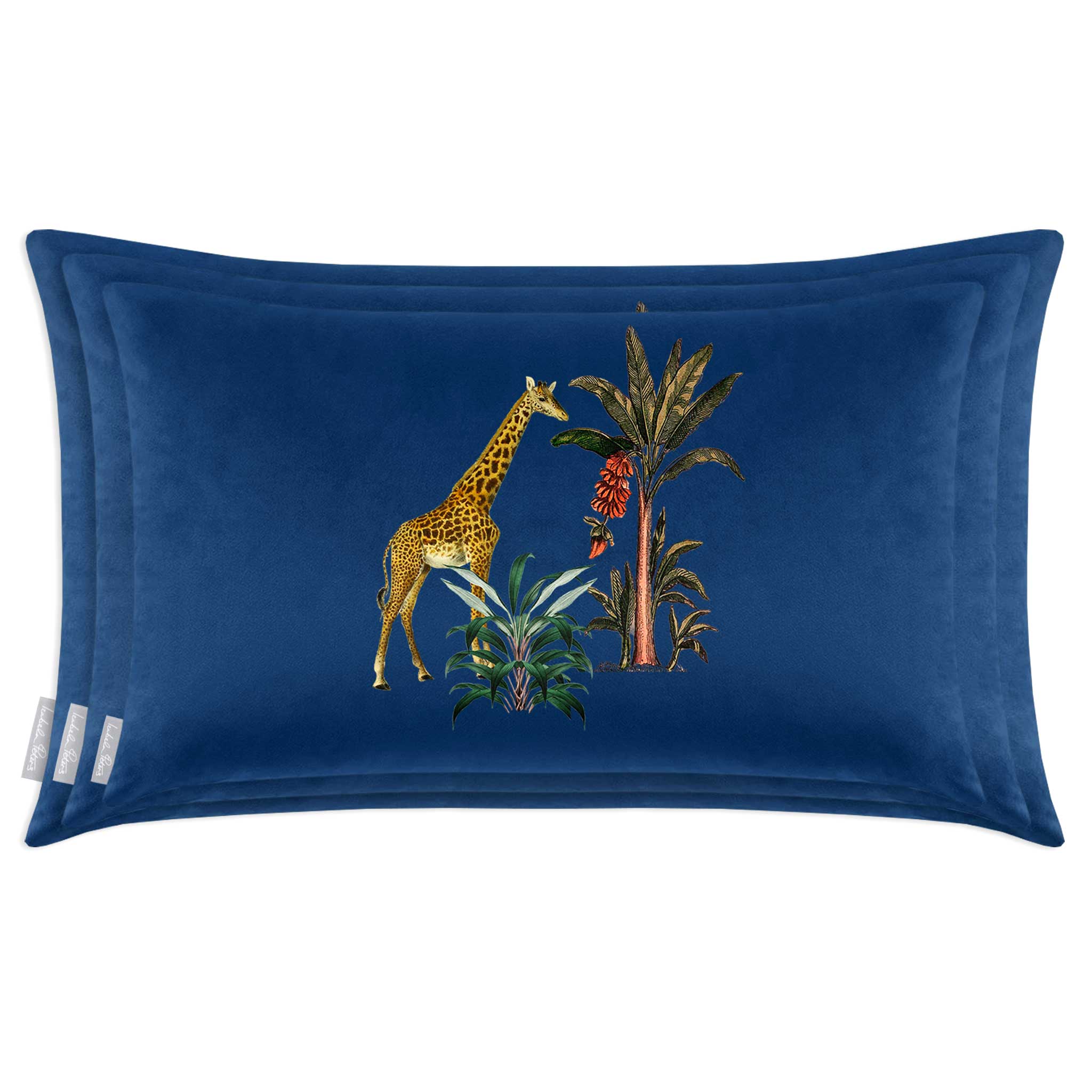 Giraffe | Sustainable Velvet Rectangle Cushion in Estate Blue 50 x 30 cm Cover Only | Izabela Peters