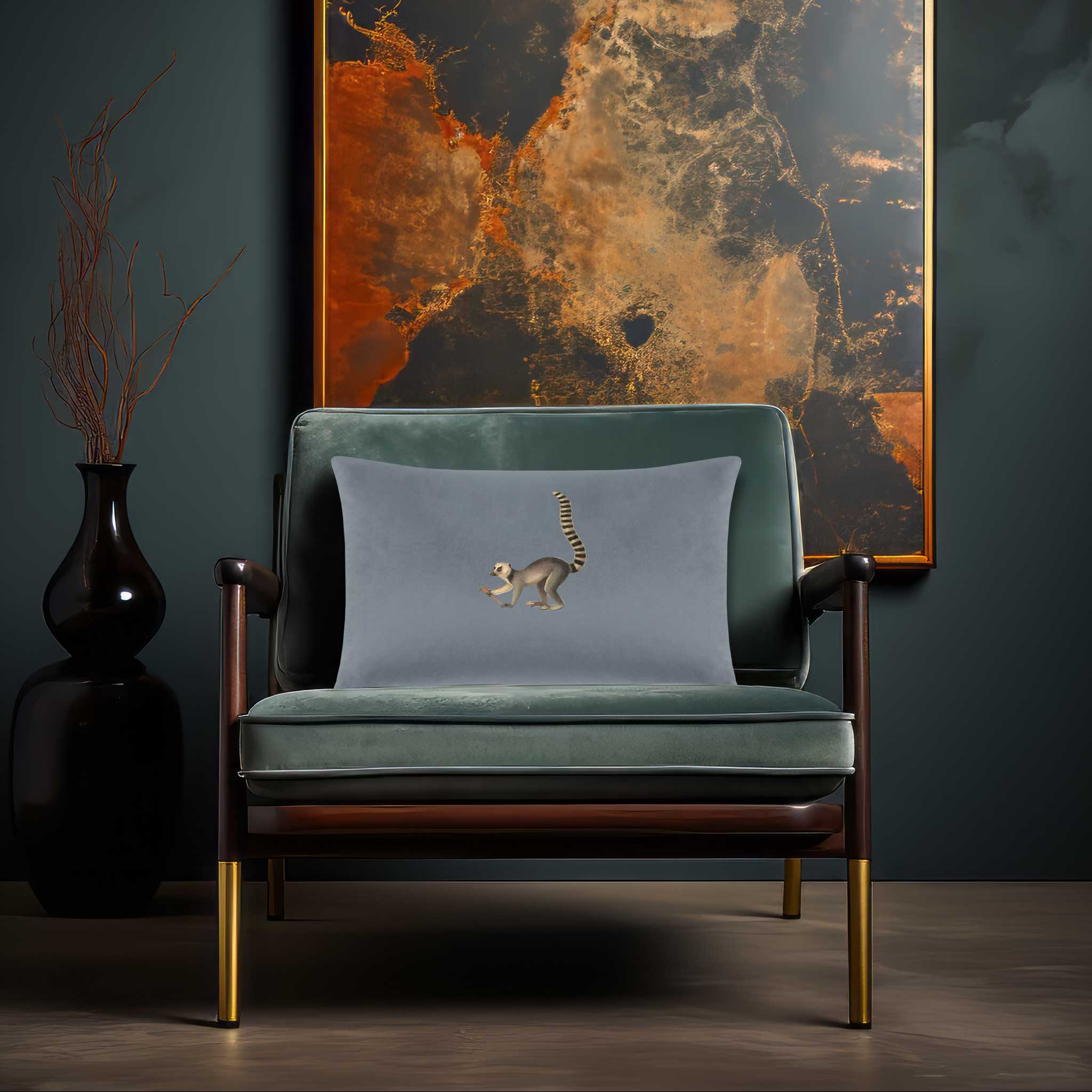 Lemur | Sustainable Velvet Rectangle Cushion - French Grey 50 x 30 cm Cover Only by Izabela Peters