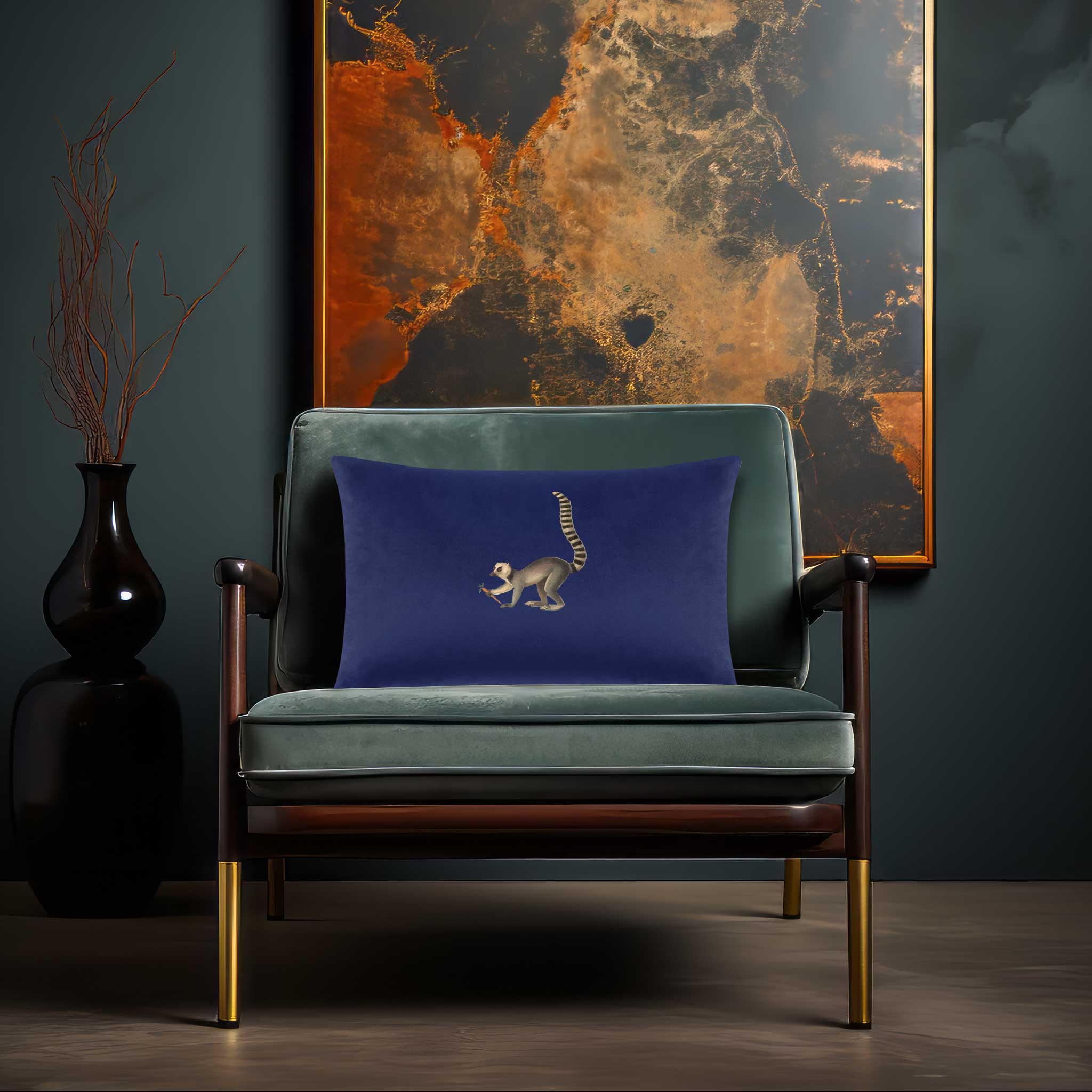 Lemur | Sustainable Velvet Rectangle Cushion - Midnight 50 x 30 cm Cover Only by Izabela Peters