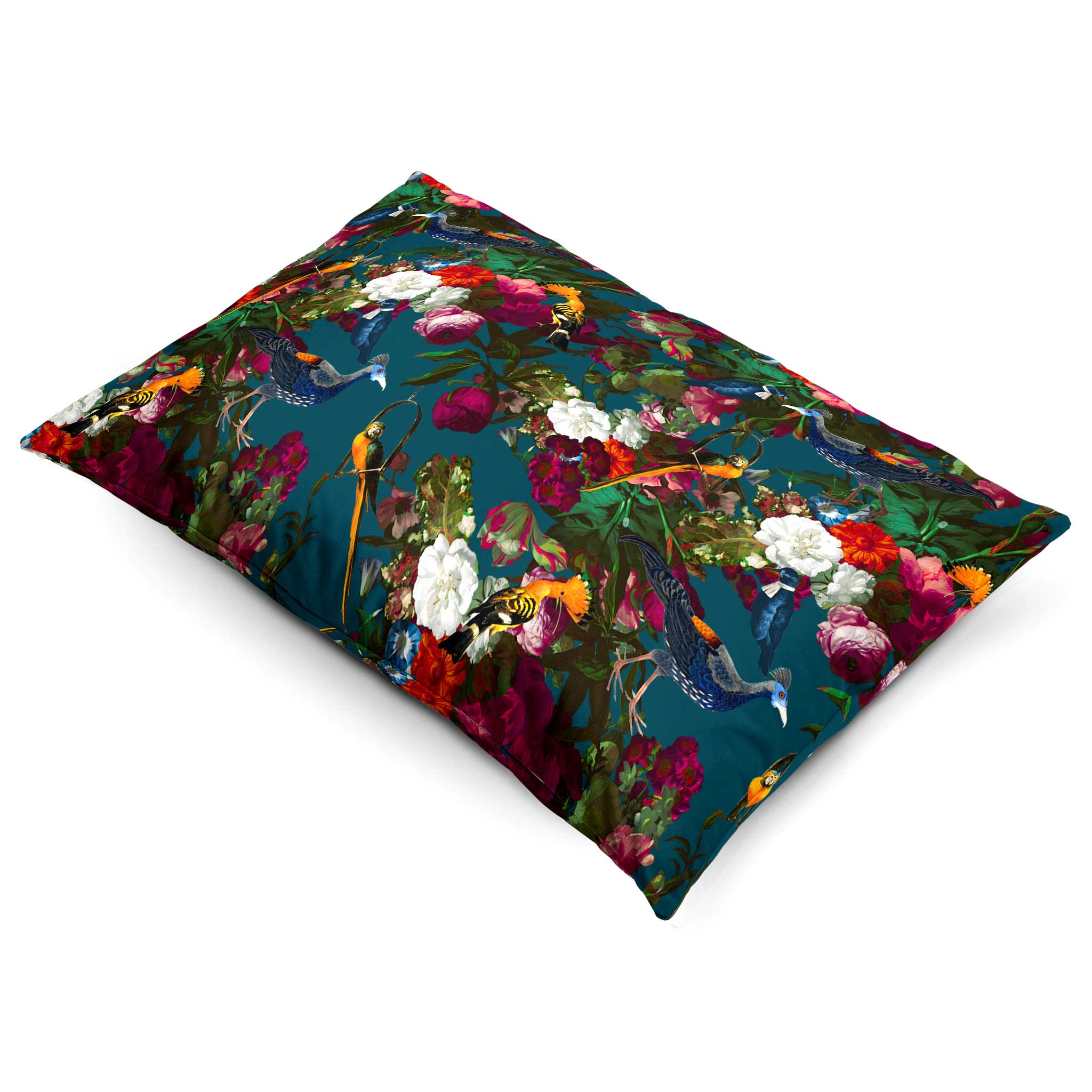 Manor House Garden | Sustainable Velvet Rectangle Cushion - Teal 50 x 30 cm Cover Only by Izabela Peters