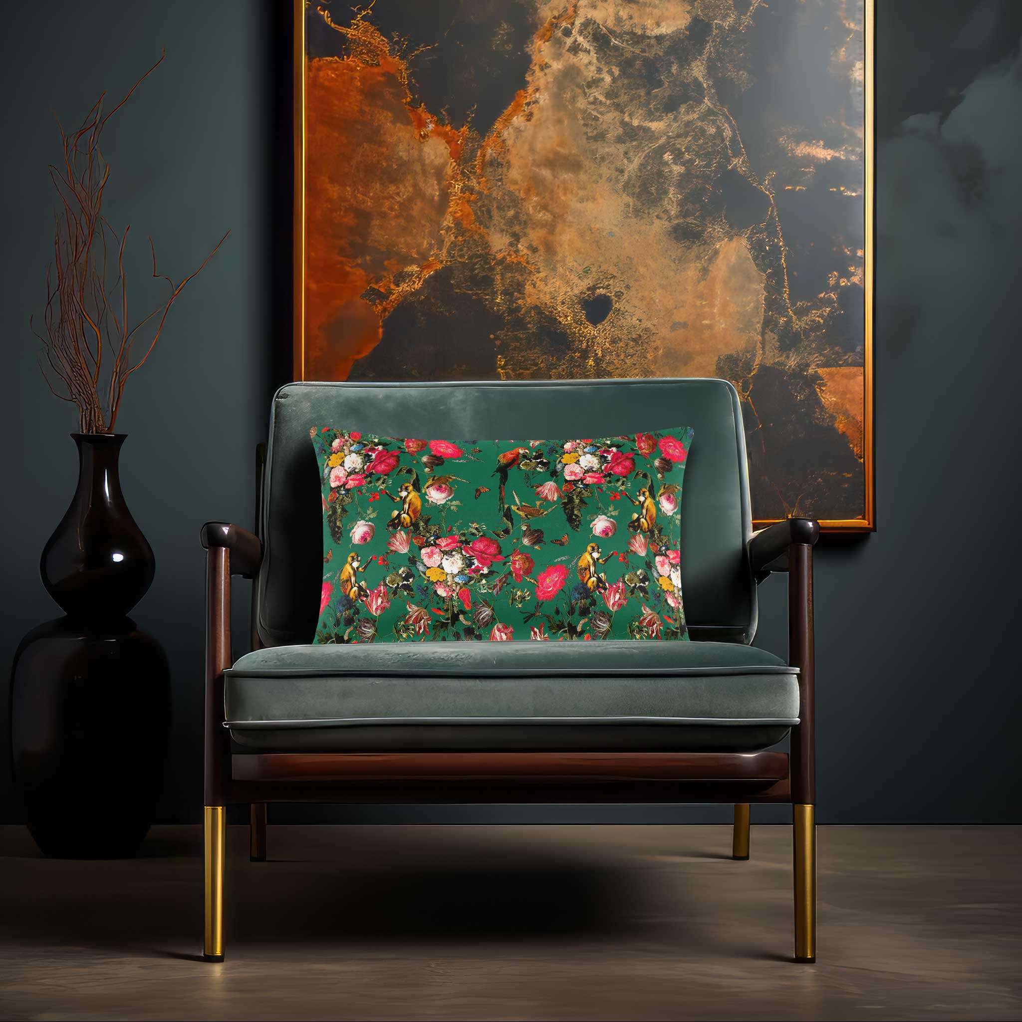 Monkey Puzzle | Sustainable Velvet Rectangle Cushion - Emerald Green 50 x 30 cm Cover Only by Izabela Peters