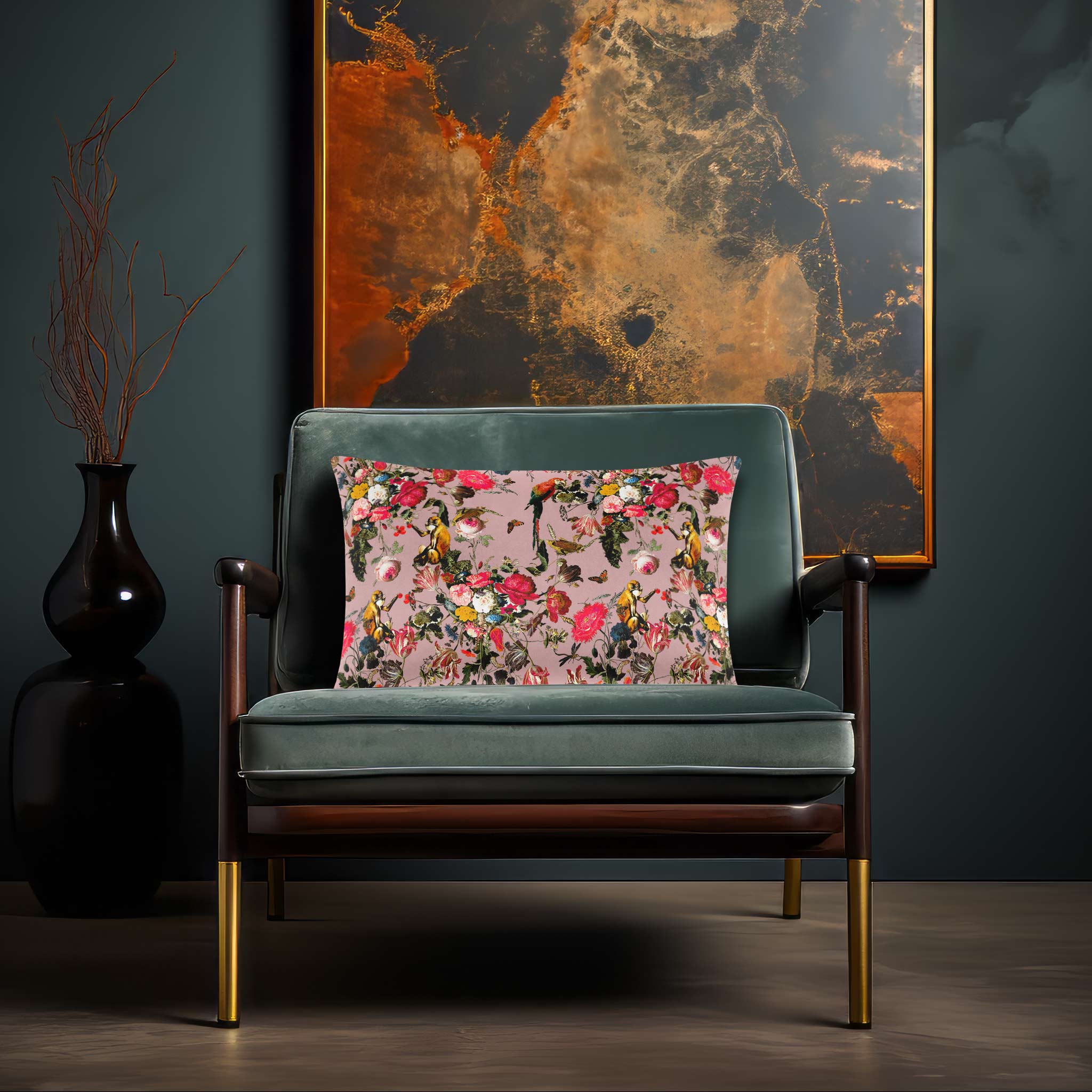Monkey Puzzle | Sustainable Velvet Rectangle Cushion - Rosewater 50 x 30 cm Cover Only by Izabela Peters
