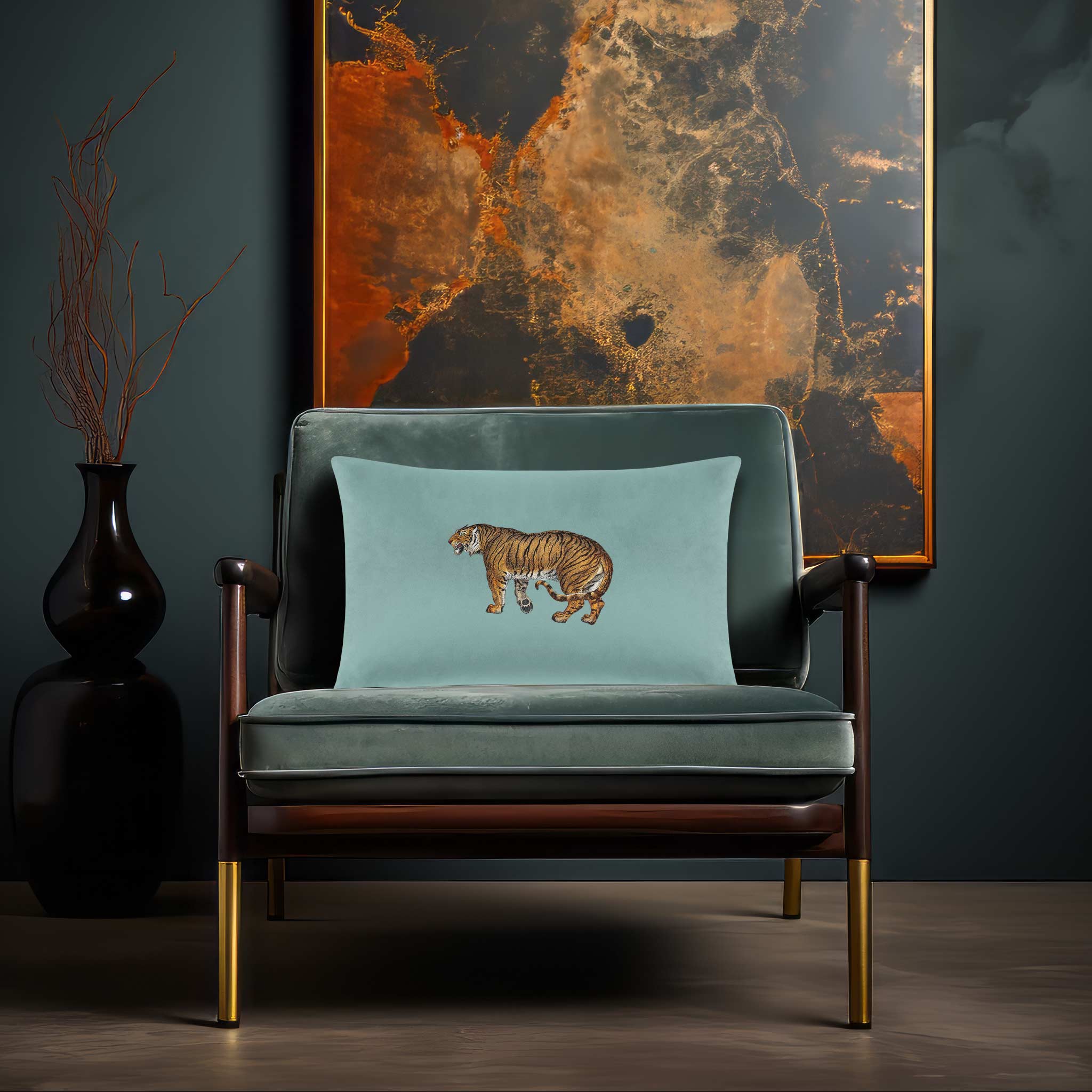 Tiger | Sustainable Velvet Rectangle Cushion - Blue Surf 50 x 30 cm Cover Only by Izabela Peters