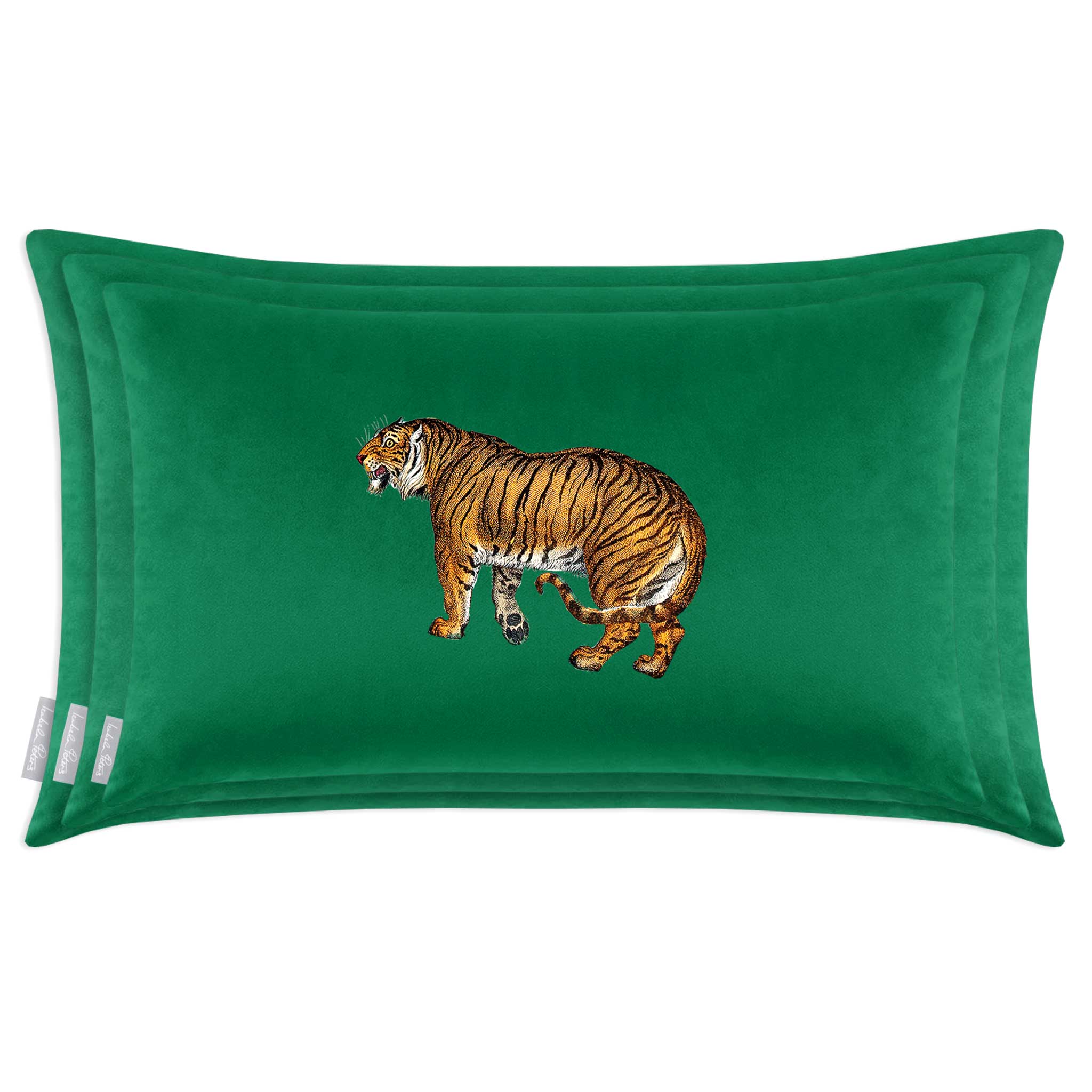 Tiger | Sustainable Velvet Rectangle Cushion - Emerald Green 50 x 30 cm Cover Only by Izabela Peters