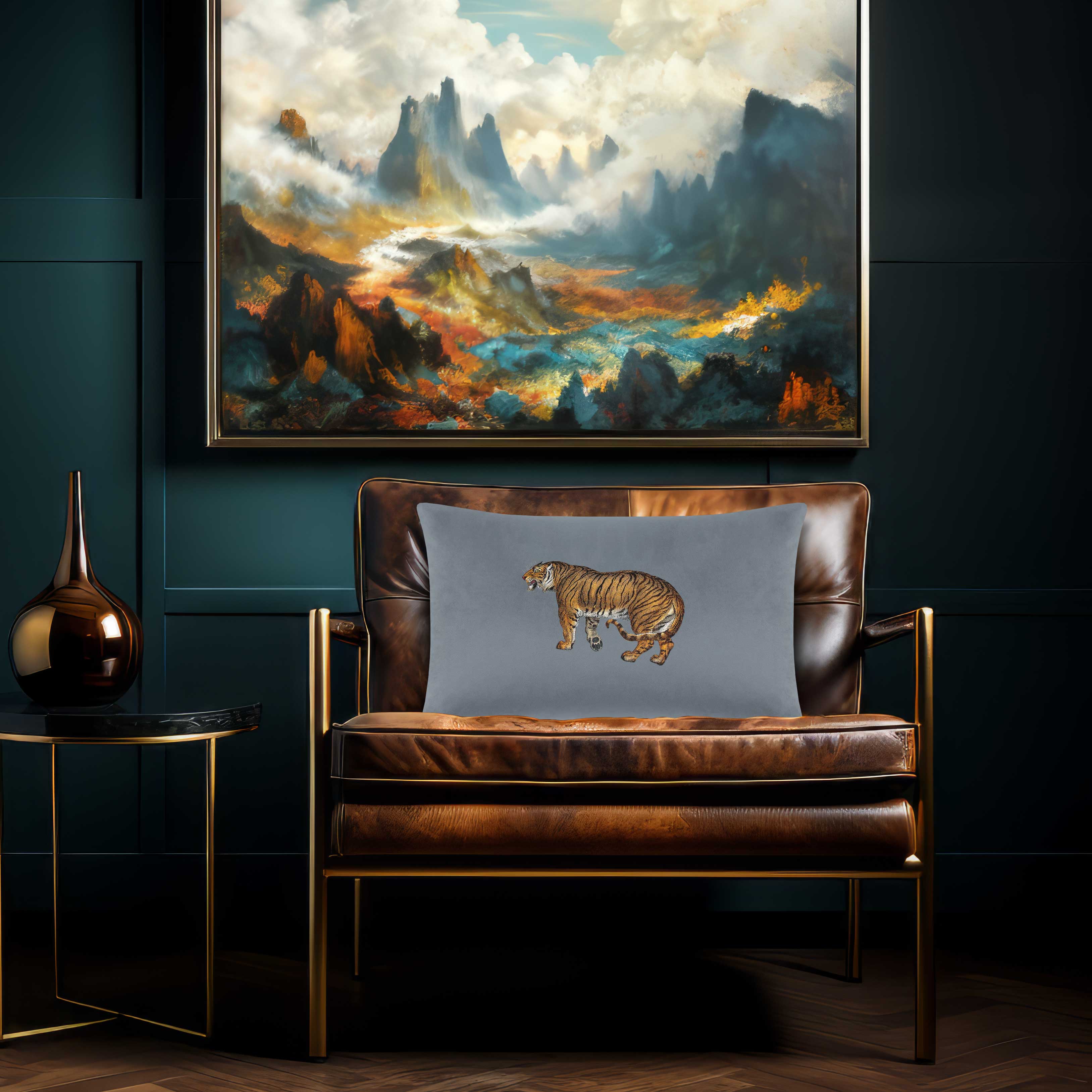 Tiger | Sustainable Velvet Rectangle Cushion in French Grey 50 x 30 cm Cover Only | Izabela Peters