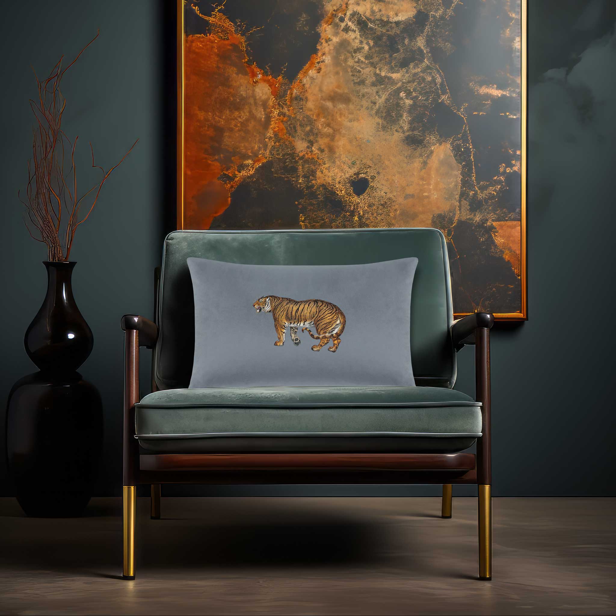 Tiger | Sustainable Velvet Rectangle Cushion - French Grey 50 x 30 cm Cover Only by Izabela Peters