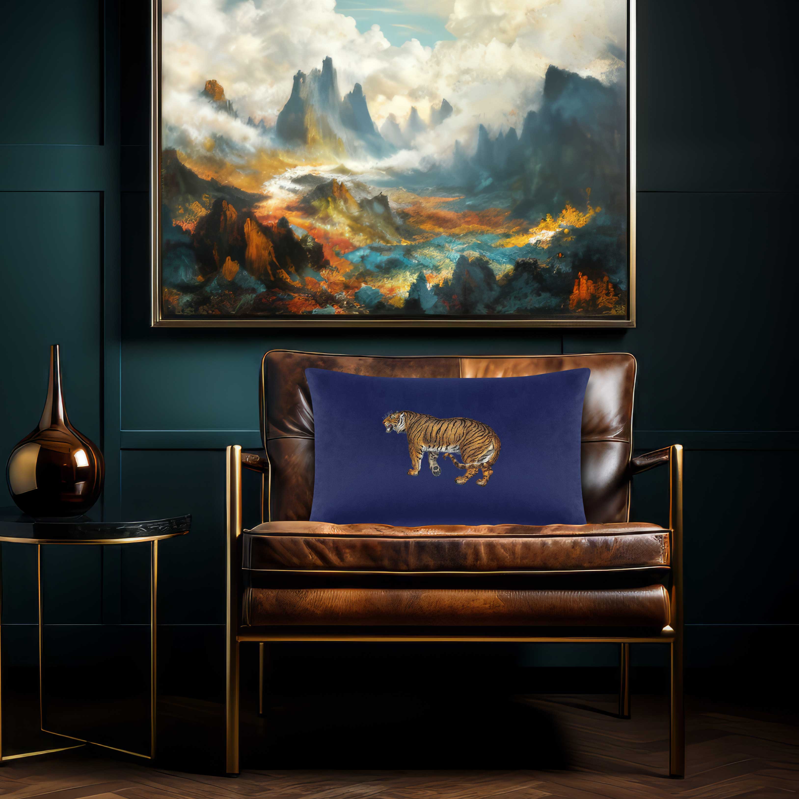 Tiger | Sustainable Velvet Rectangle Cushion - Midnight 50 x 30 cm Cover Only by Izabela Peters