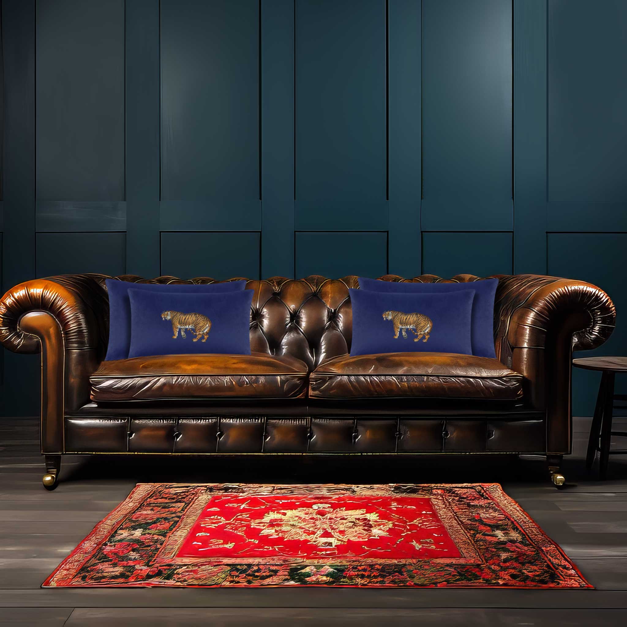 Tiger | Sustainable Velvet Rectangle Cushion - Midnight 50 x 30 cm Cover Only by Izabela Peters