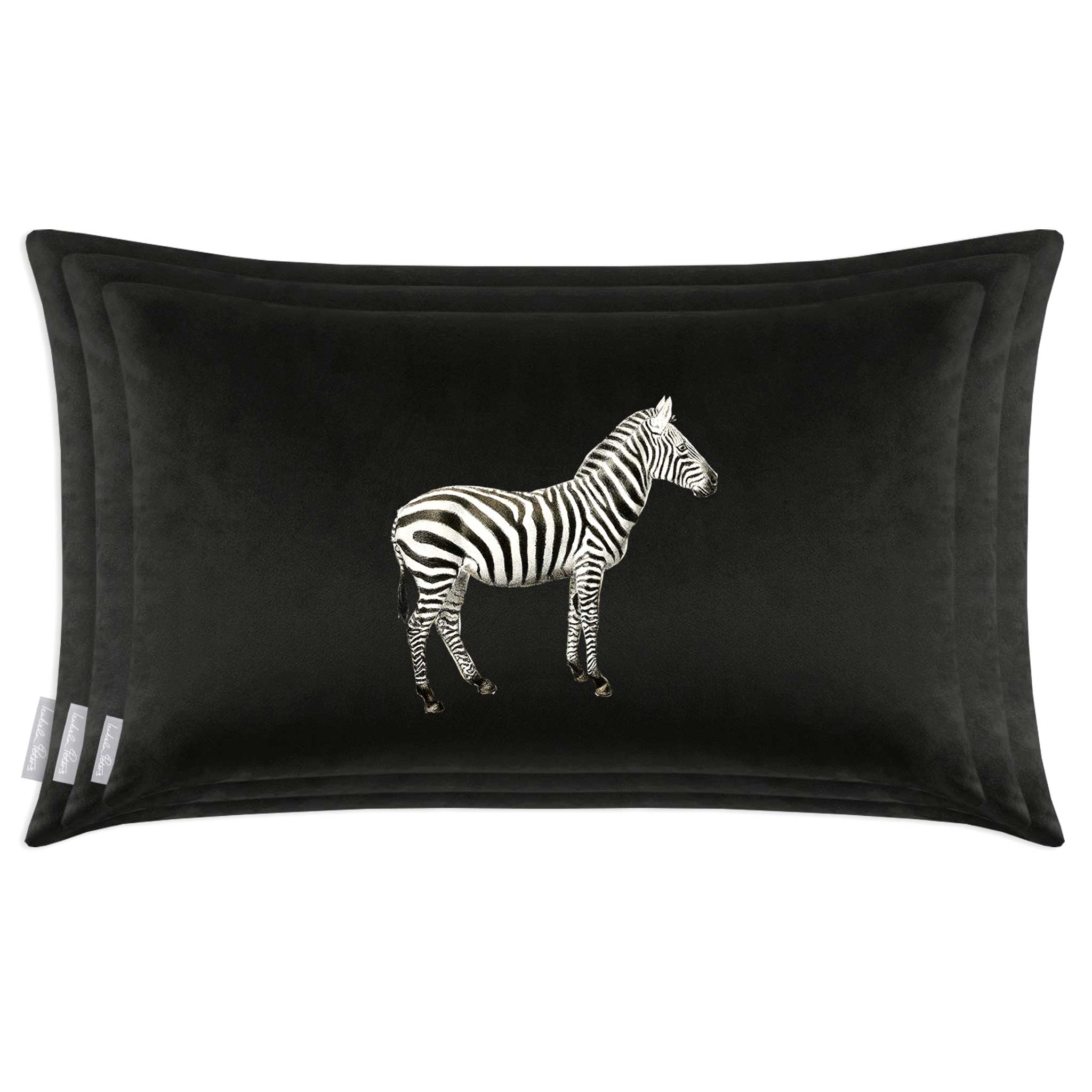 Zebra | Sustainable Velvet Rectangle Cushion - Charcoal 50 x 30 cm Cover Only by Izabela Peters