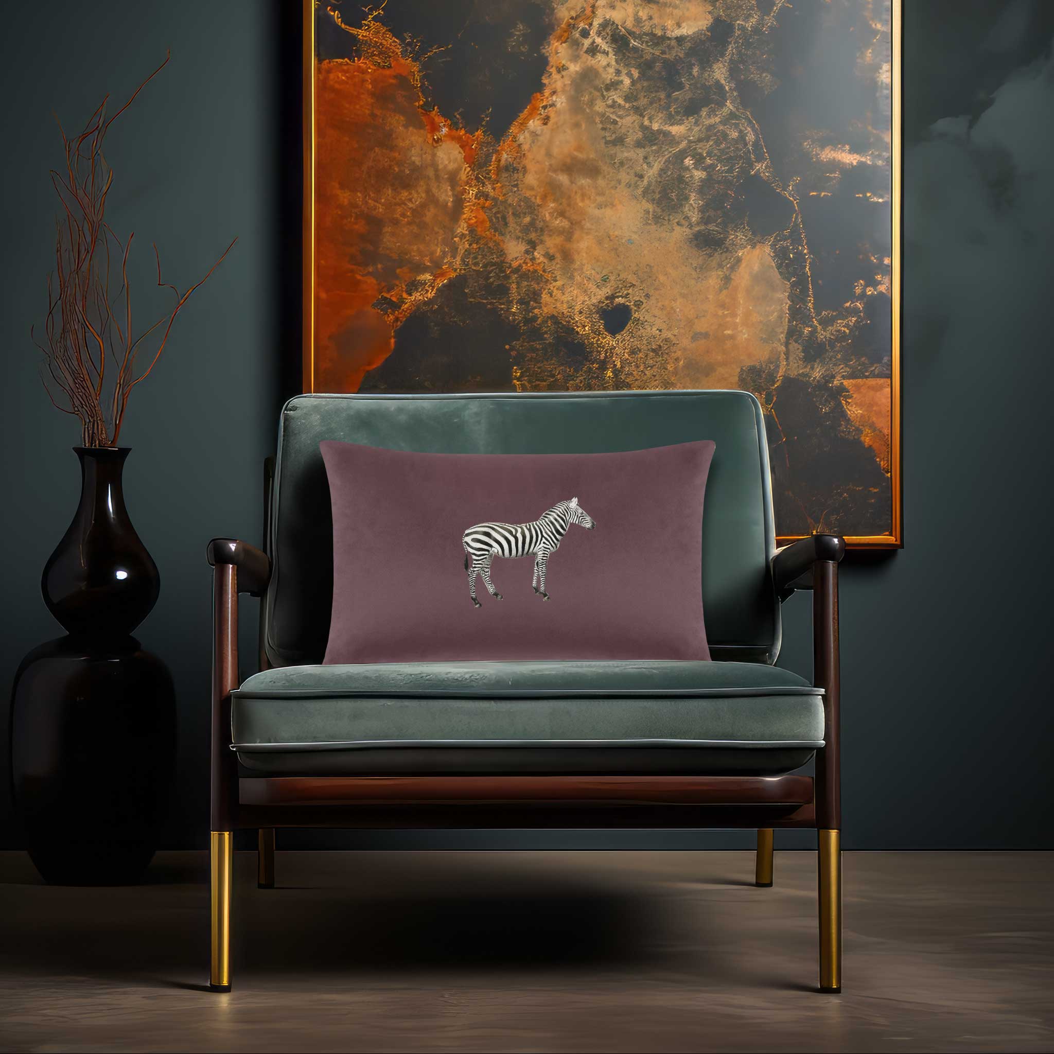 Zebra | Sustainable Velvet Rectangle Cushion - Italian Grape 50 x 30 cm Cover Only by Izabela Peters