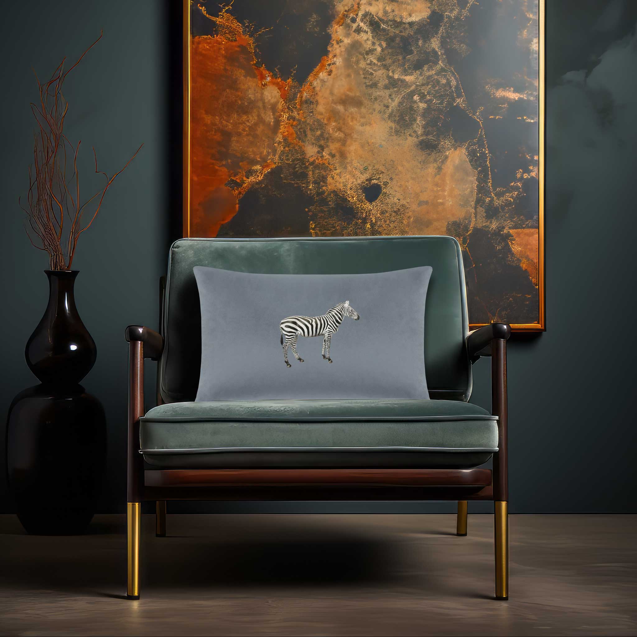 Zebra | Sustainable Velvet Rectangle Cushion in French Grey 50 x 30 cm Cover Only | Izabela Peters