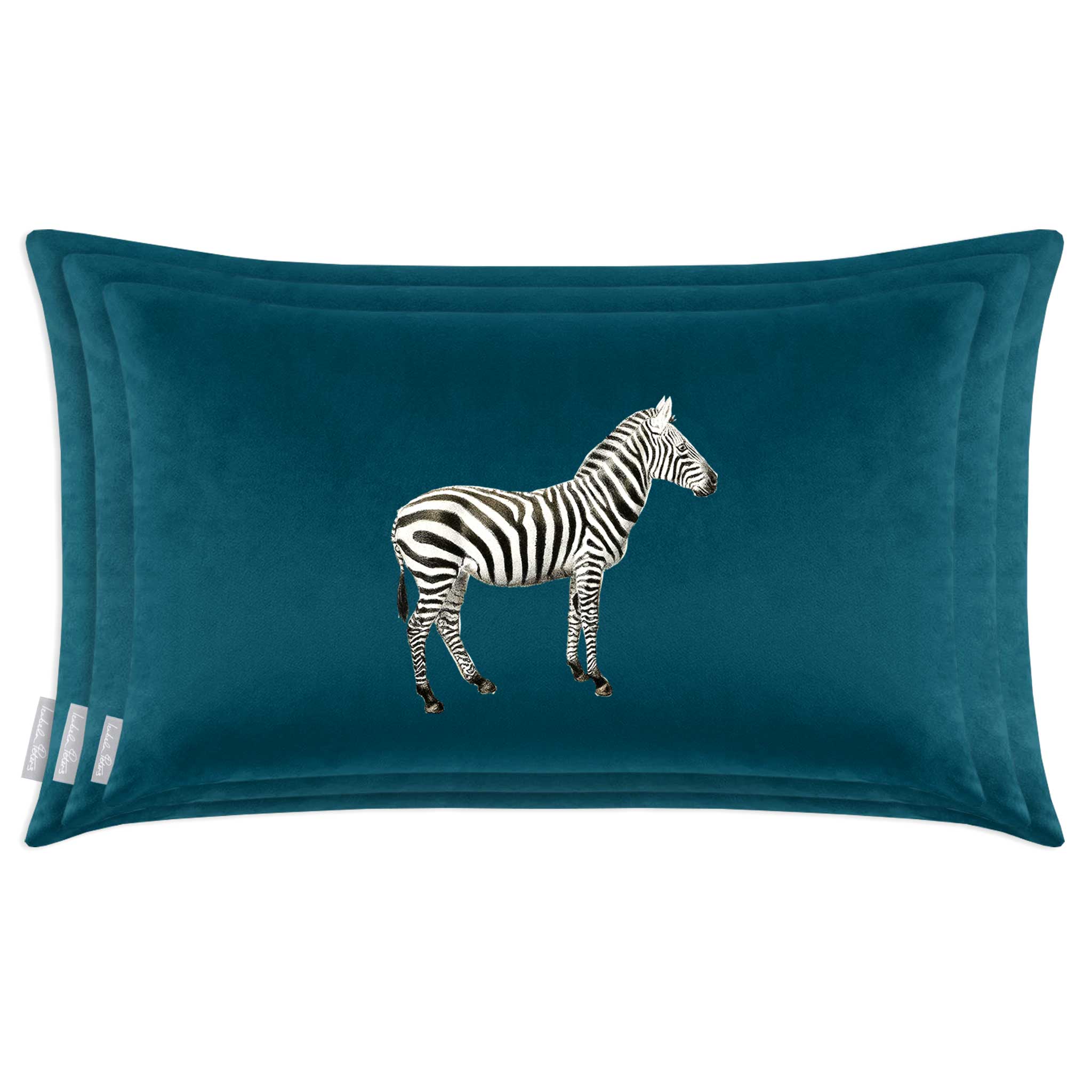 Zebra | Sustainable Velvet Rectangle Cushion - Teal 50 x 30 cm Cover Only by Izabela Peters