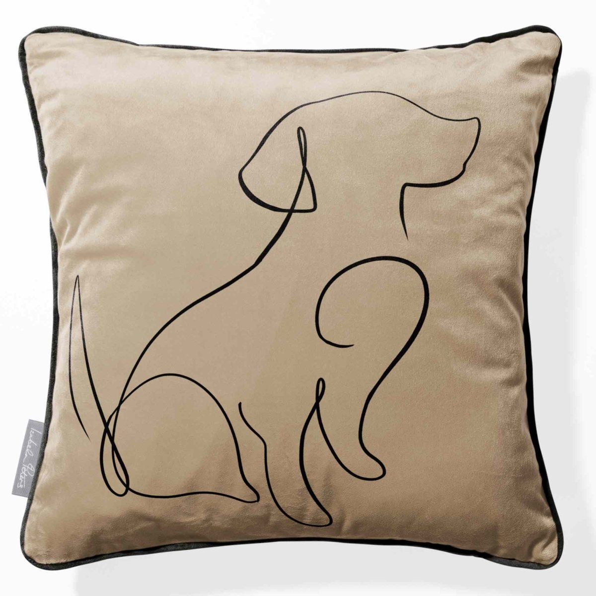 Dog | Sustainable Velvet Cushion - Taupe 40 x 40 cm Piped by Izabela Peters