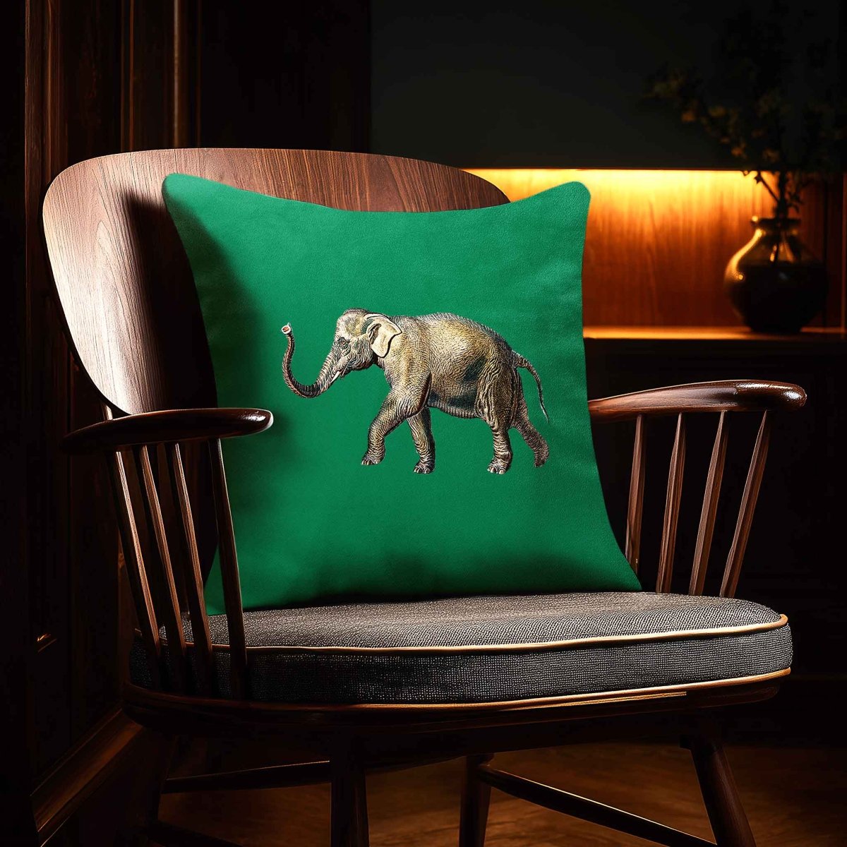 Elephant | Sustainable Velvet Cushion - Emerald Green 40 x 40 cm Standard by Izabela Peters