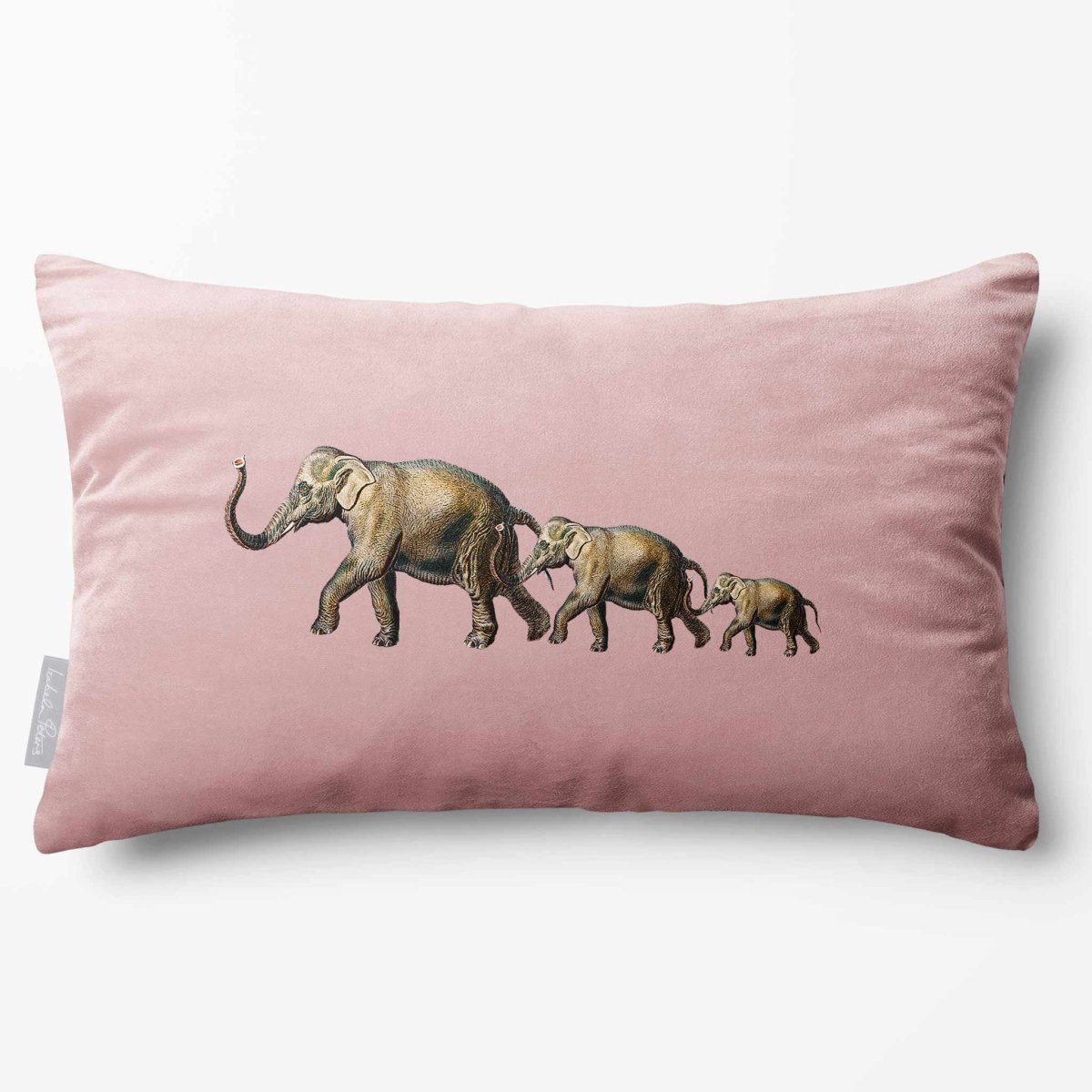 Elephants | Sustainable Velvet Rectangle Cushion - Rosewater 50 x 30 cm Standard by Izabela Peters