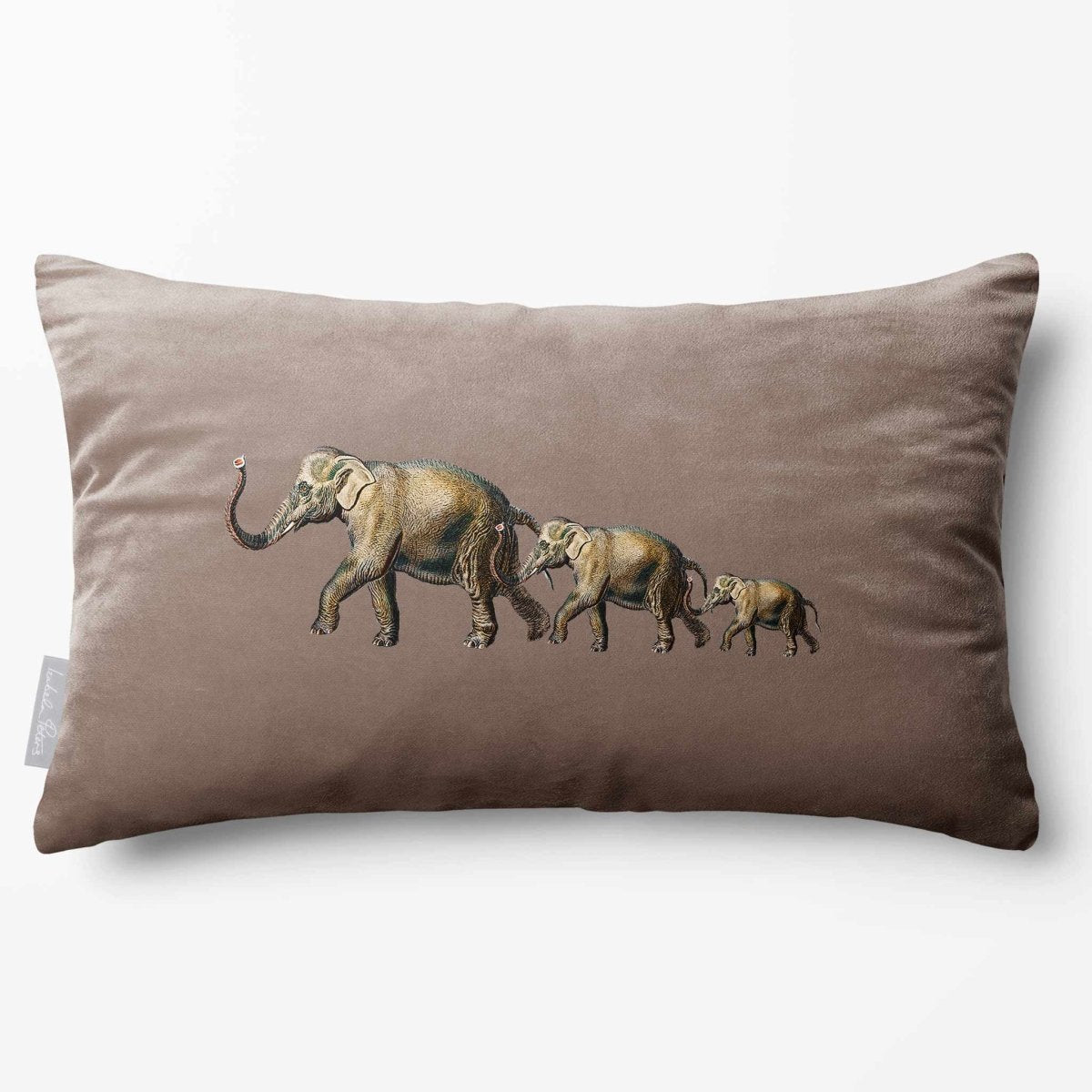 Elephants | Sustainable Velvet Rectangle Cushion - Dovedale Stone 50 x 30 cm Standard by Izabela Peters