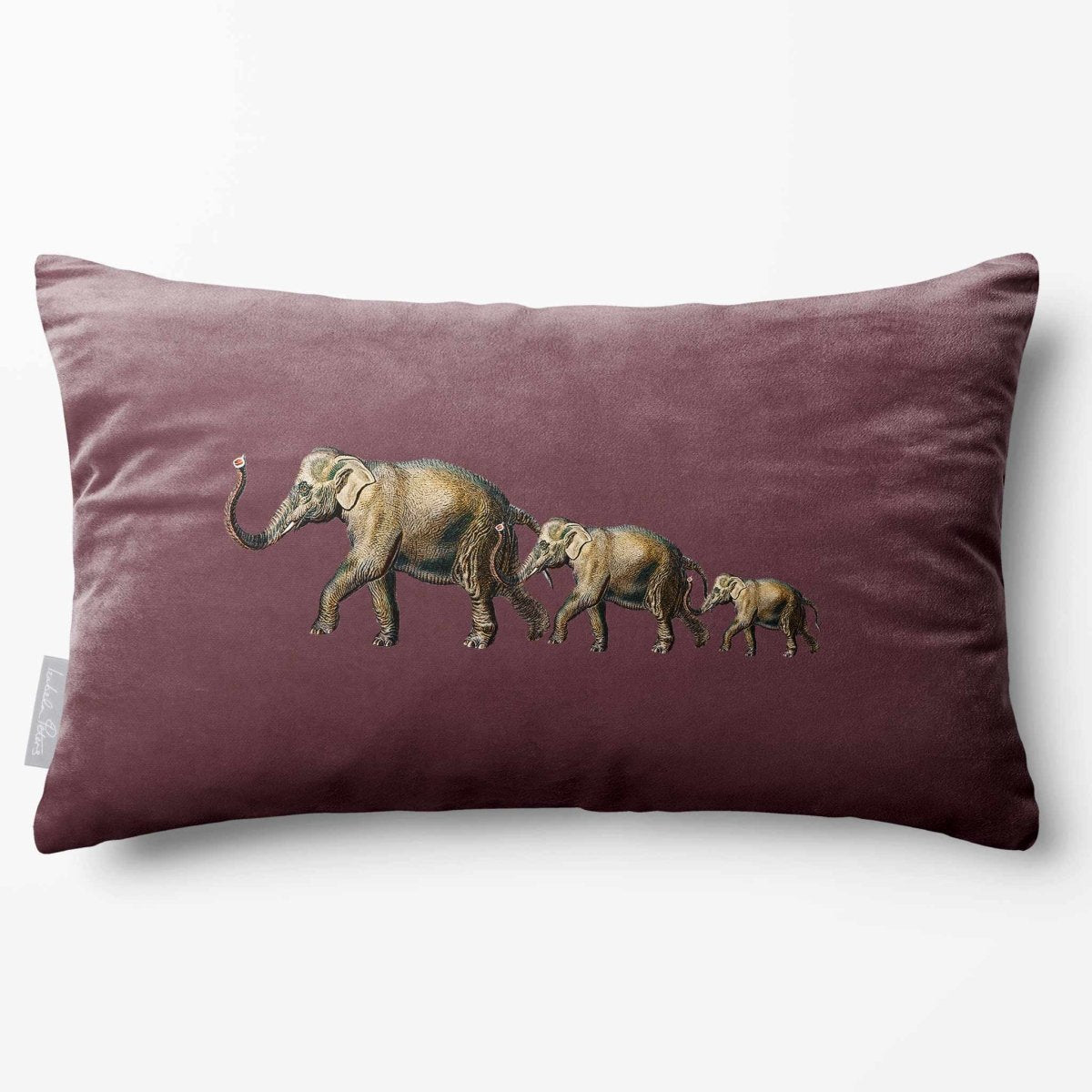Elephants | Sustainable Velvet Rectangle Cushion - Italian Grape 50 x 30 cm Standard by Izabela Peters