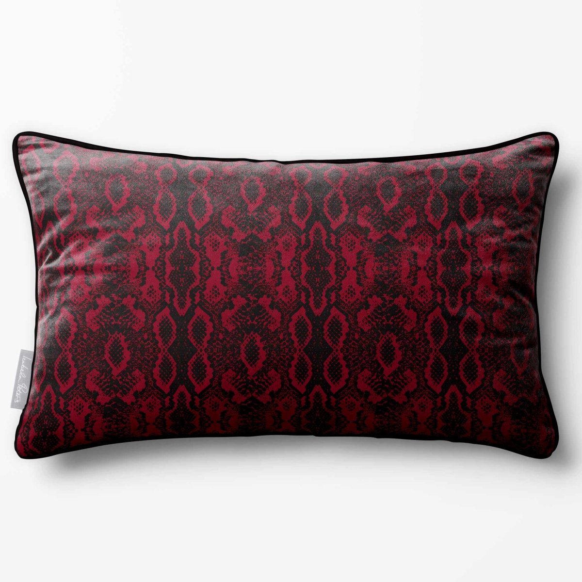 Exotic Snake | Sustainable Velvet Rectangle Cushion - Raspberry Red 50 x 30 cm Piped by Izabela Peters