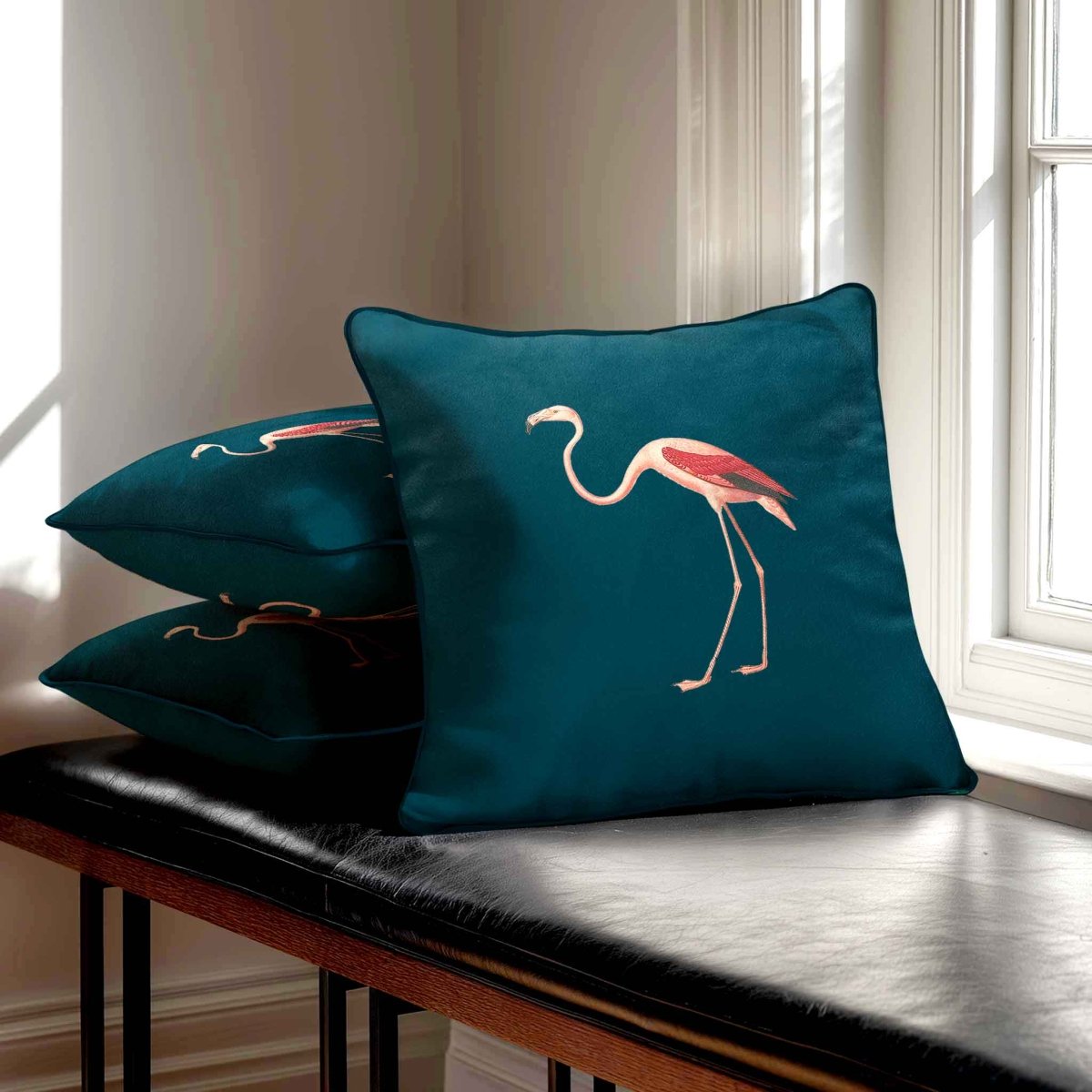 Flamingo | Sustainable Velvet Cushion - Teal 40 x 40 cm Standard by Izabela Peters