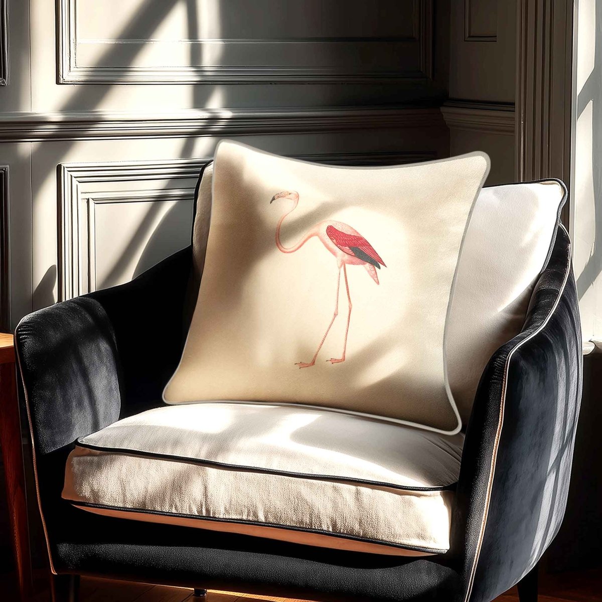 Flamingo | Sustainable Velvet Cushion - Ivory Cream 40 x 40 cm Piped by Izabela Peters
