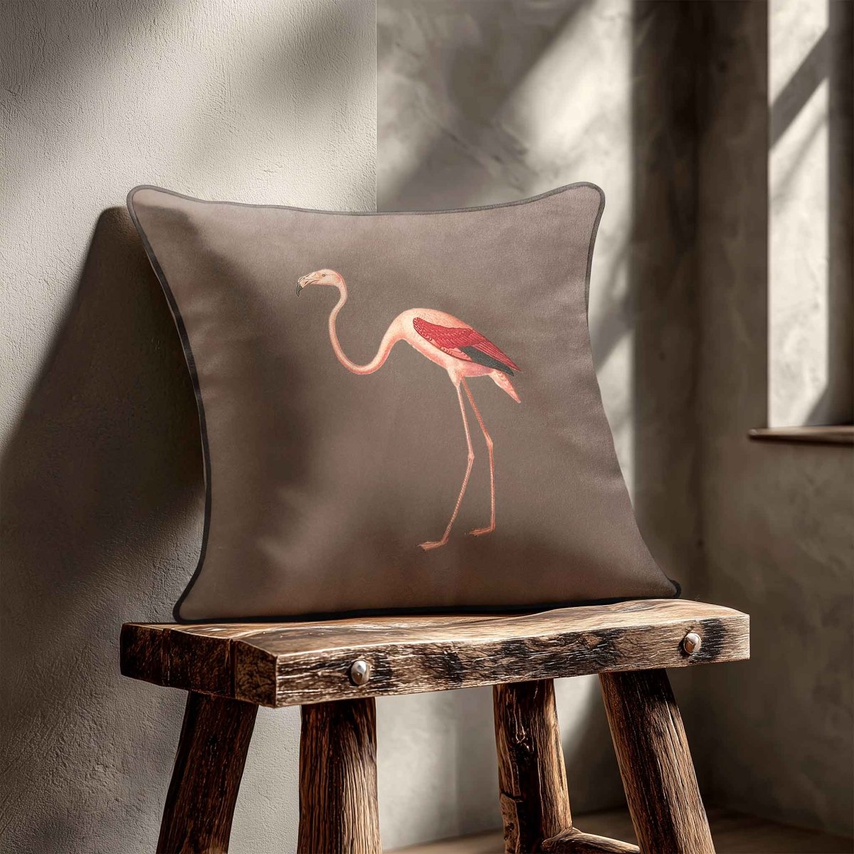Flamingo | Sustainable Velvet Cushion - Dovedale Stone 40 x 40 cm Standard by Izabela Peters