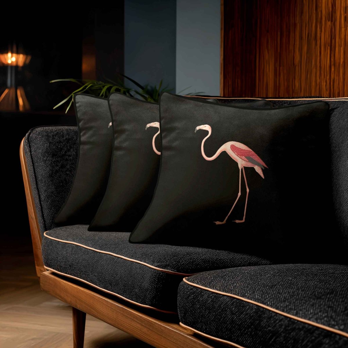Flamingo | Sustainable Velvet Cushion - Charcoal 40 x 40 cm Piped by Izabela Peters