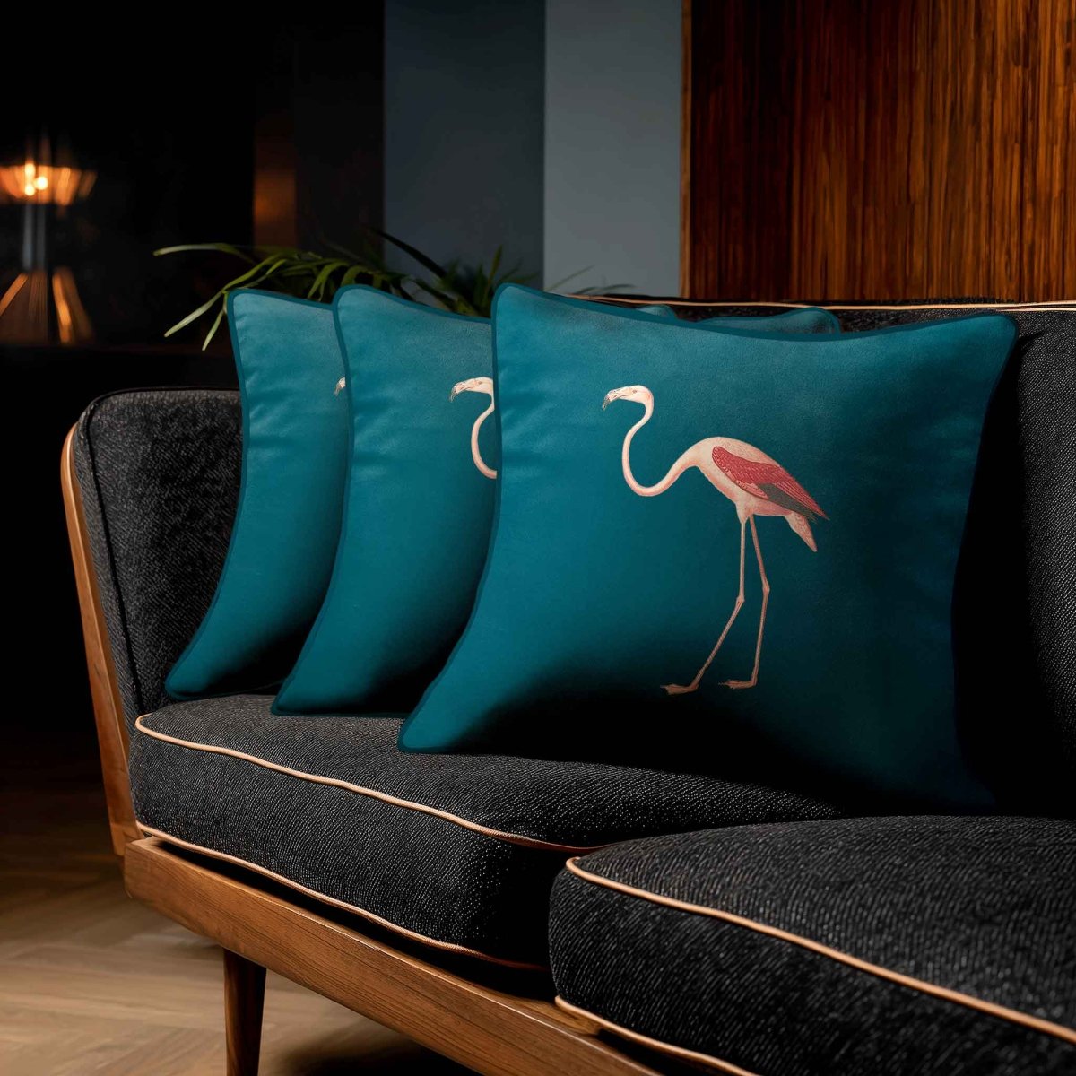 Flamingo | Sustainable Velvet Cushion - Teal 40 x 40 cm Standard by Izabela Peters