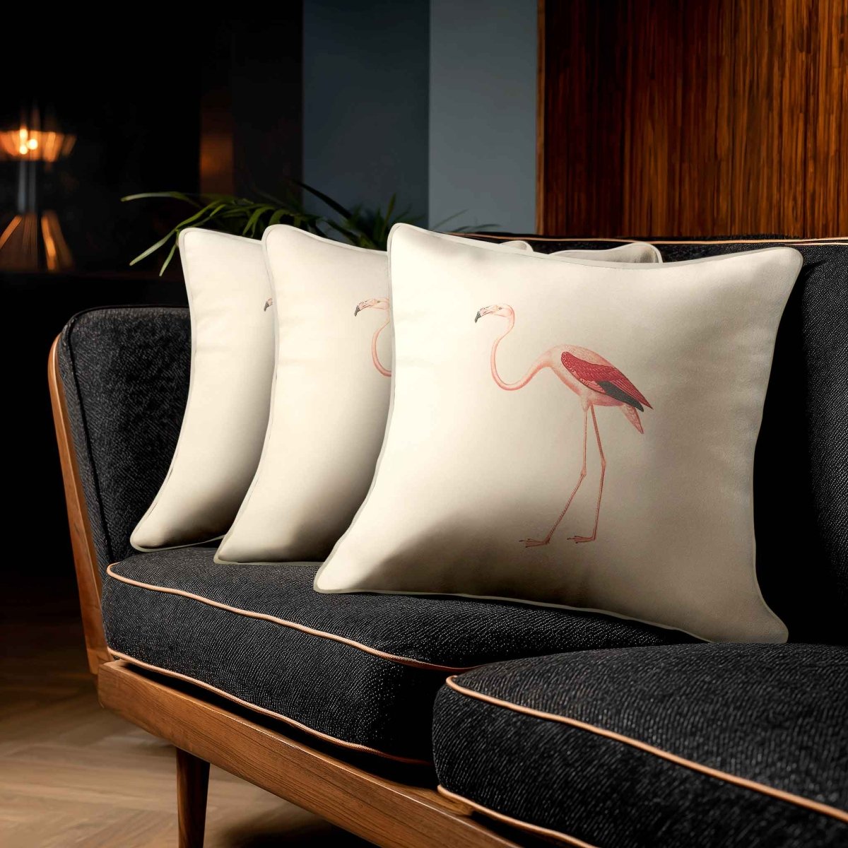 Flamingo | Sustainable Velvet Cushion - Ivory Cream 40 x 40 cm Piped by Izabela Peters