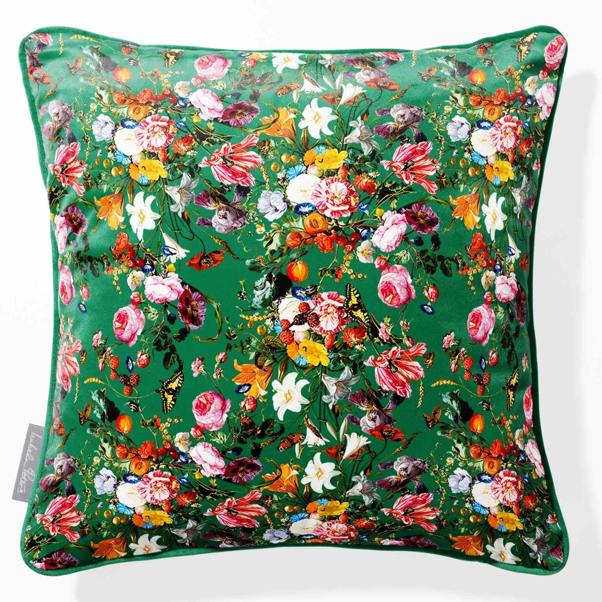 Floral Dream | Sustainable Velvet Cushion - Emerald Green 40 x 40 cm Piped by Izabela Peters