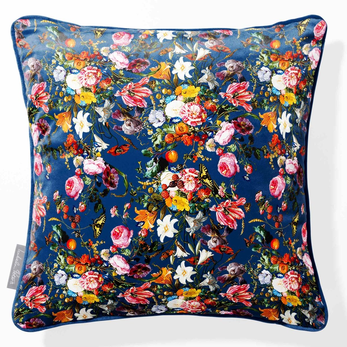 Floral Dream | Sustainable Velvet Cushion - Estate Blue 40 x 40 cm Piped by Izabela Peters