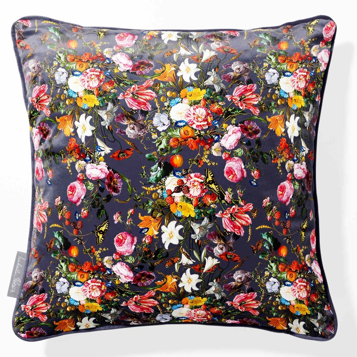 Floral Dream | Sustainable Velvet Cushion - Graphite 40 x 40 cm Piped by Izabela Peters