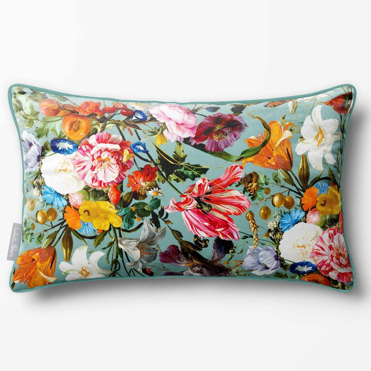 Floral Dream | Sustainable Velvet Rectangle Cushion - Blue Surf 50 x 30 cm Piped by Izabela Peters