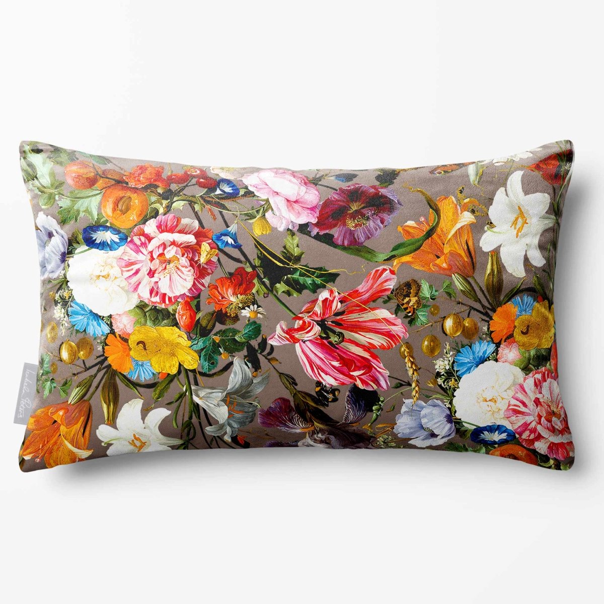 Floral Dream | Sustainable Velvet Rectangle Cushion - Dovedale Stone 50 x 30 cm Standard by Izabela Peters