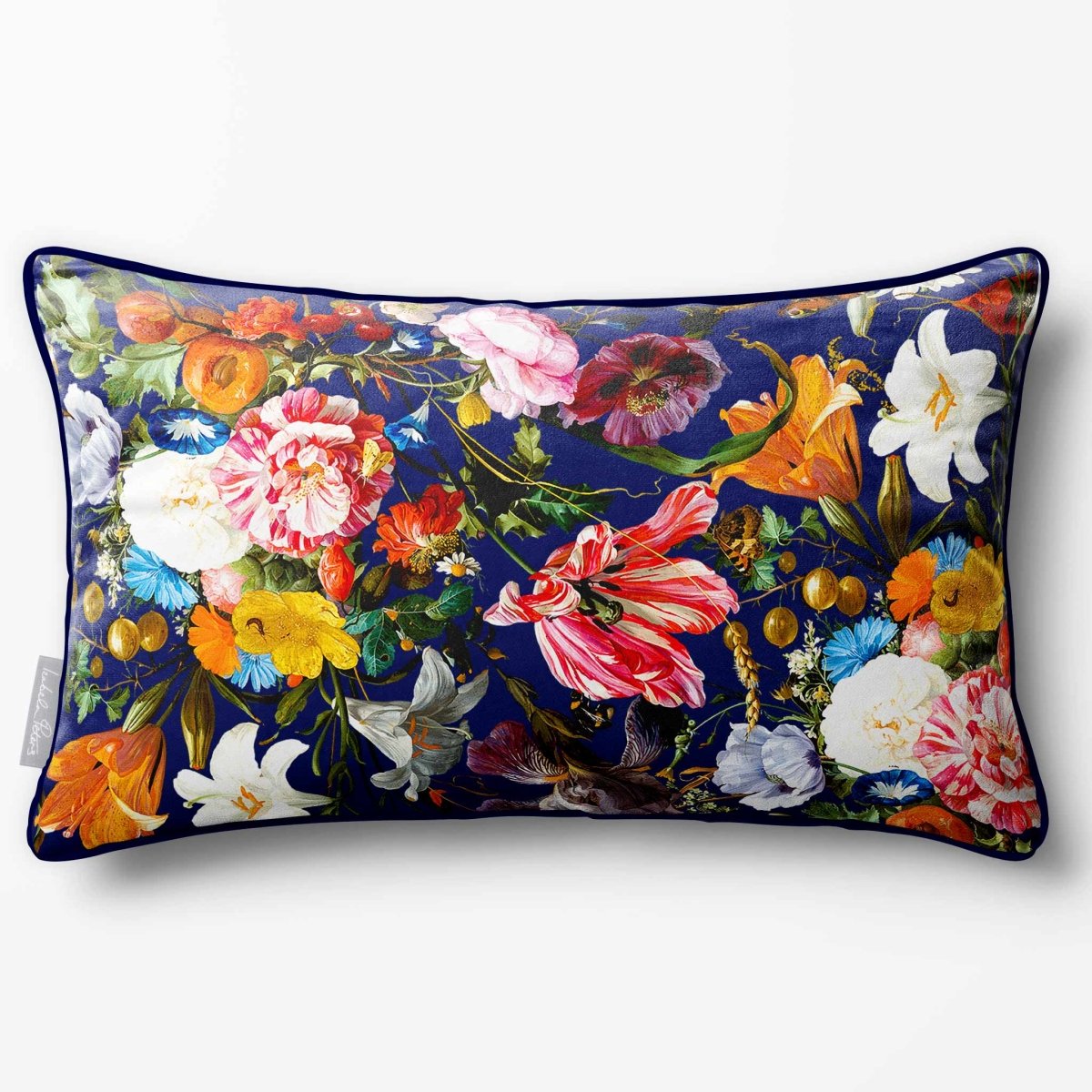 Floral Dream | Sustainable Velvet Rectangle Cushion - Midnight 50 x 30 cm Piped by Izabela Peters