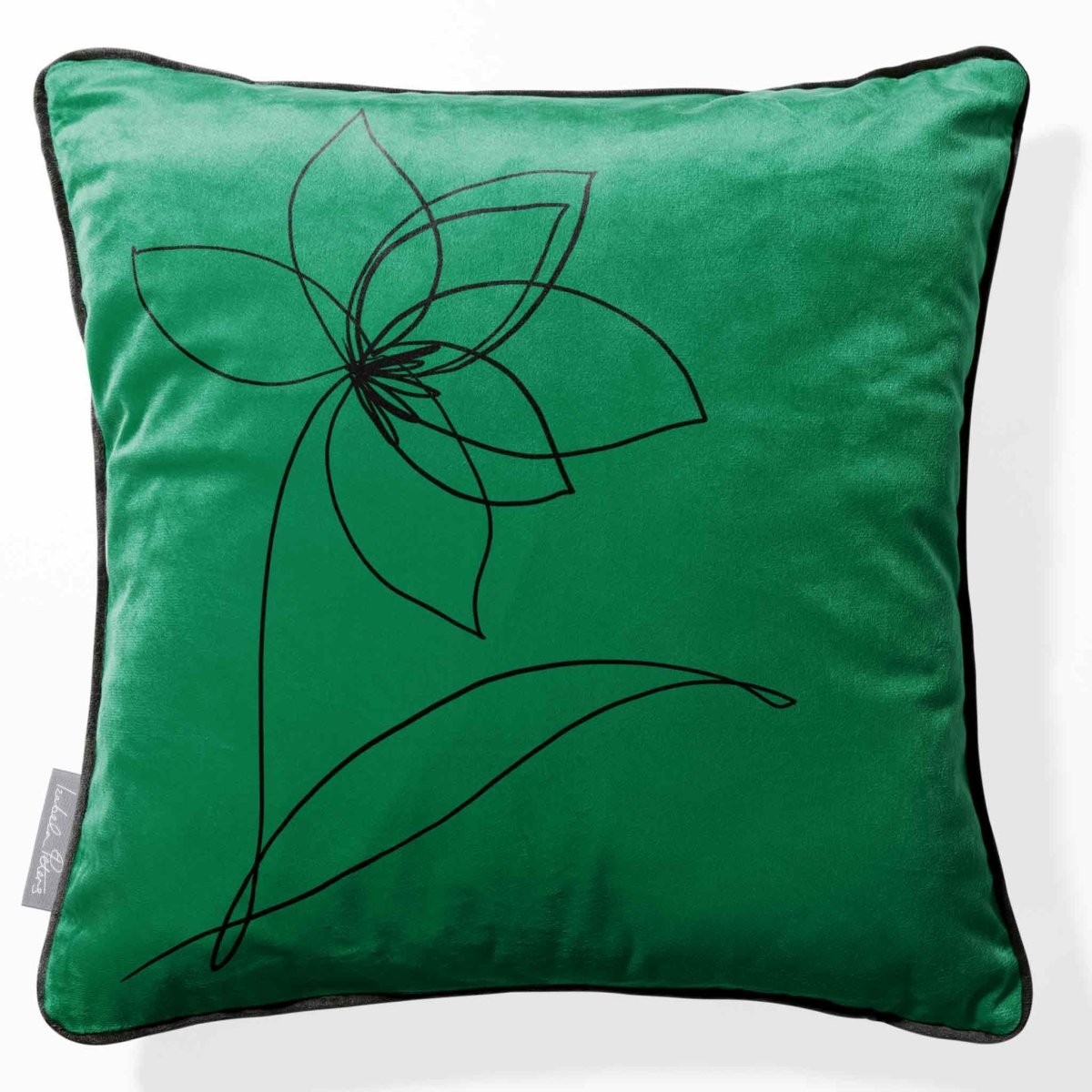 Flower | Sustainable Velvet Cushion - Emerald Green 40 x 40 cm Piped by Izabela Peters