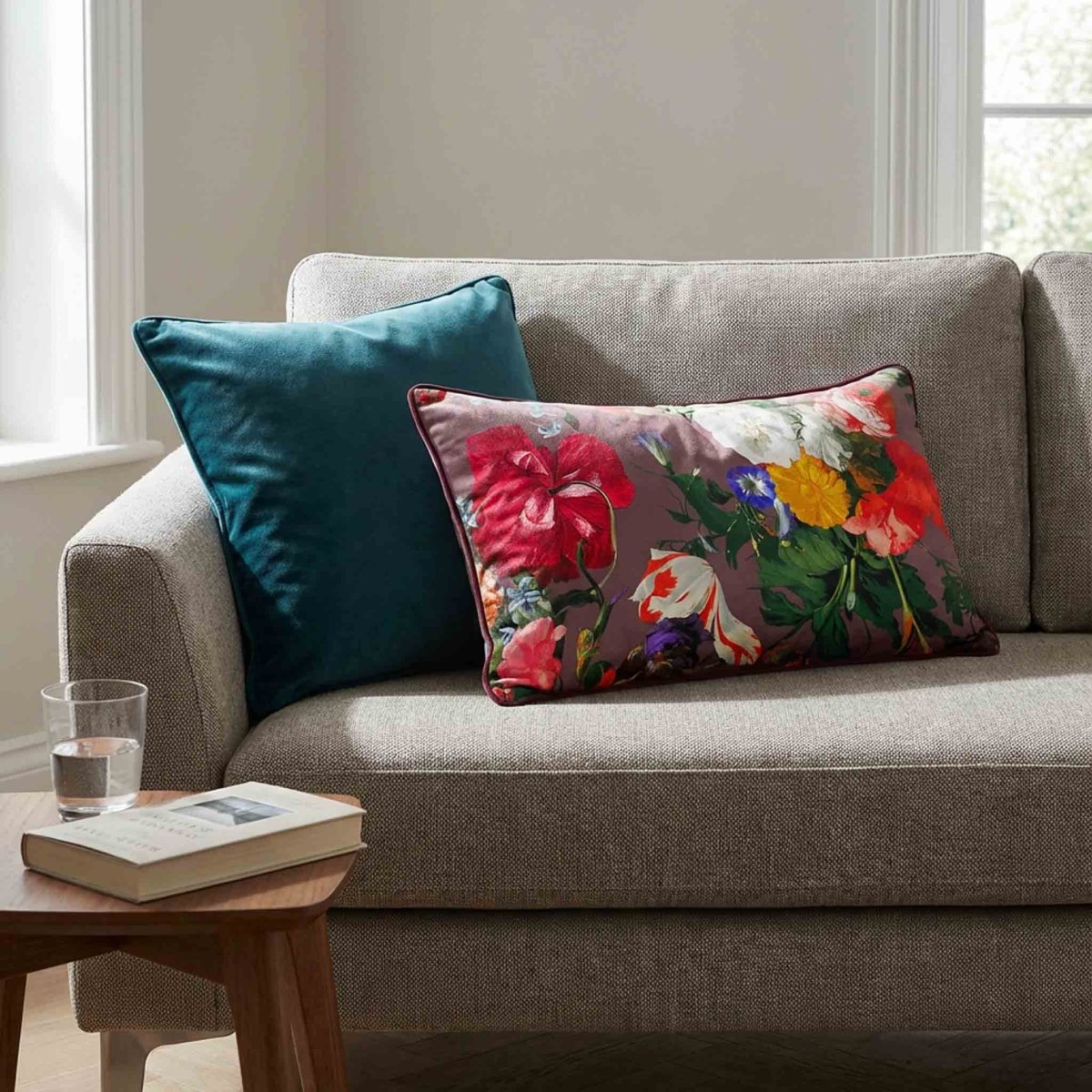 Garden Bouquet | Sustainable Velvet Rectangle Cushion - Italian Grape 50 x 30 cm Piped by Izabela Peters